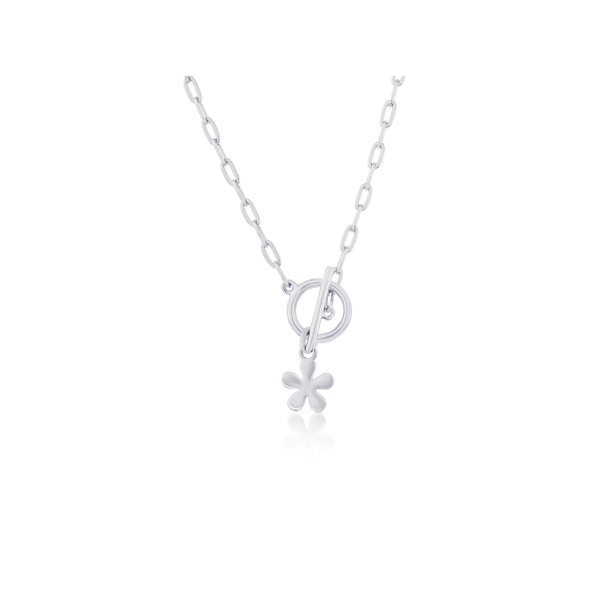 Argento Bella Flower Paper Clip Chain Toggle Necklace, Women's, Size: 16-18" ADJ, Sterling Silver Product Image