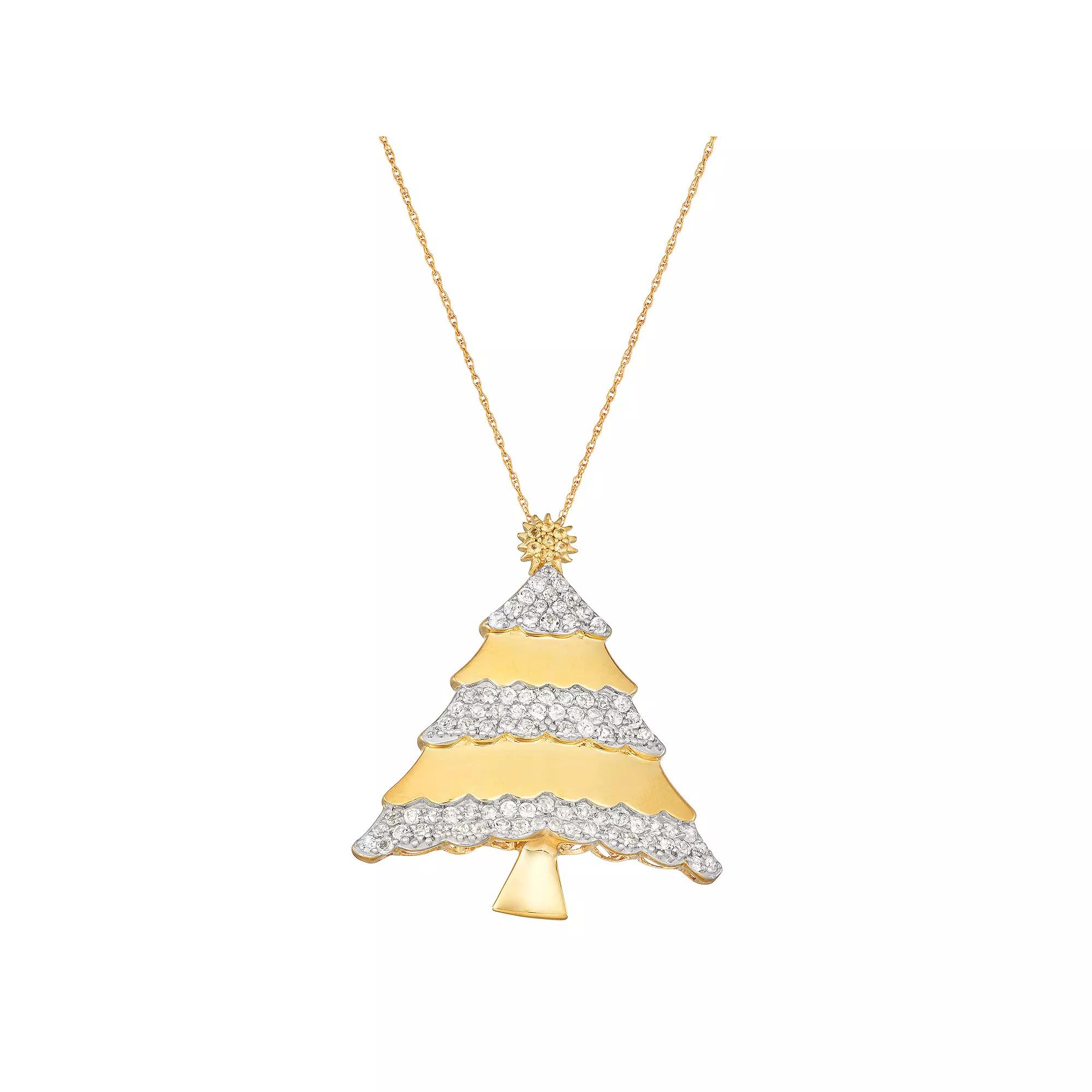 Jewelexcess 14k Gold Over Silver Genuine Citrine & Lab-Created White Sapphire Christmas Tree Pendant Necklace, Women's, Size: 18", Citrine White Topaz Product Image