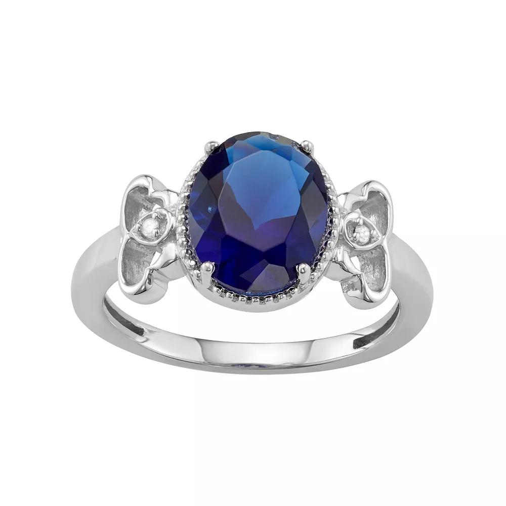 Jewelexcess Sterling Silver Lab-Created Sapphire & Diamond Accent Ring, Women's, Size: 6 Product Image
