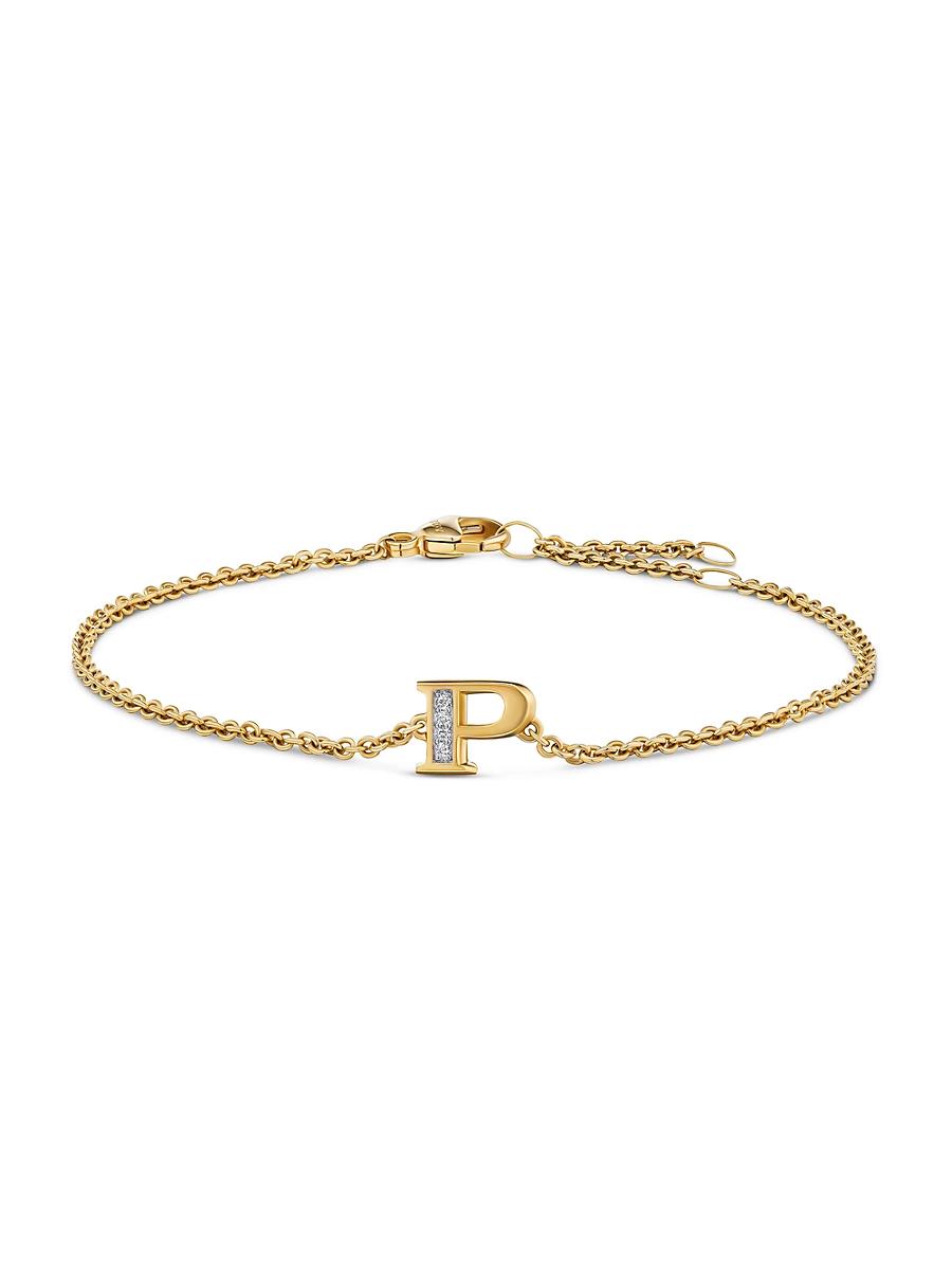 Womens Petite Pav Initial Chain Bracelet in 18K Yellow Gold Product Image