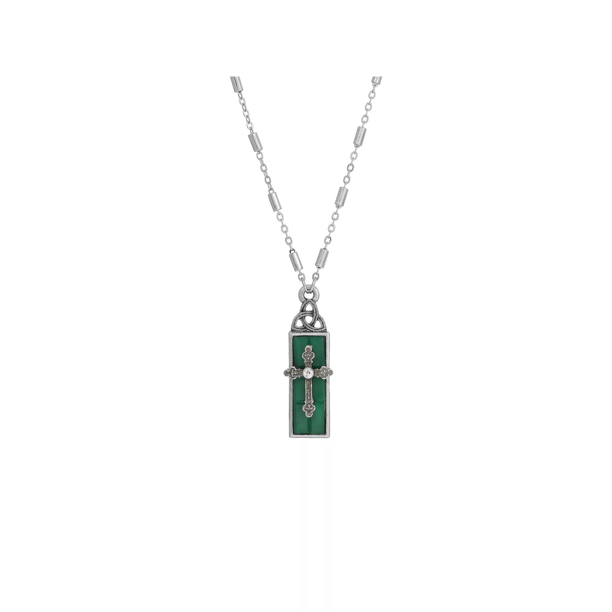 Symbols of Faith Bar Cross Pendant Necklace, Womens, Green Product Image