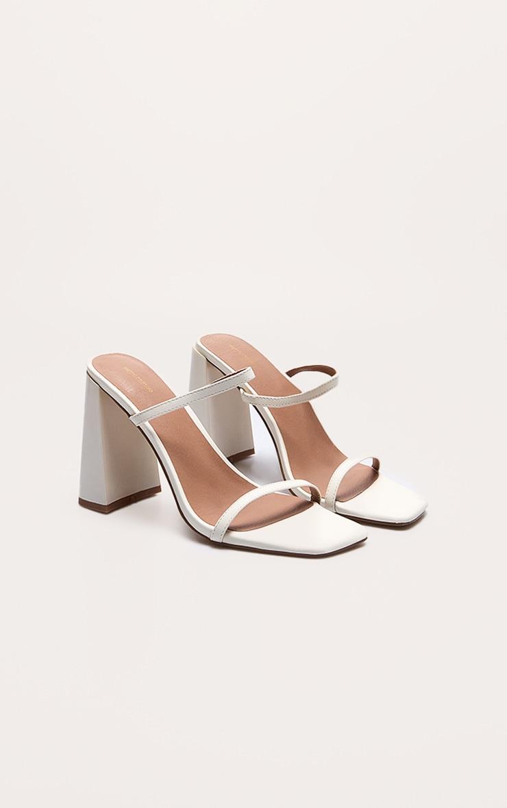 Cream Pu Square Toe Double Strap High Block Heel Mules Product Image