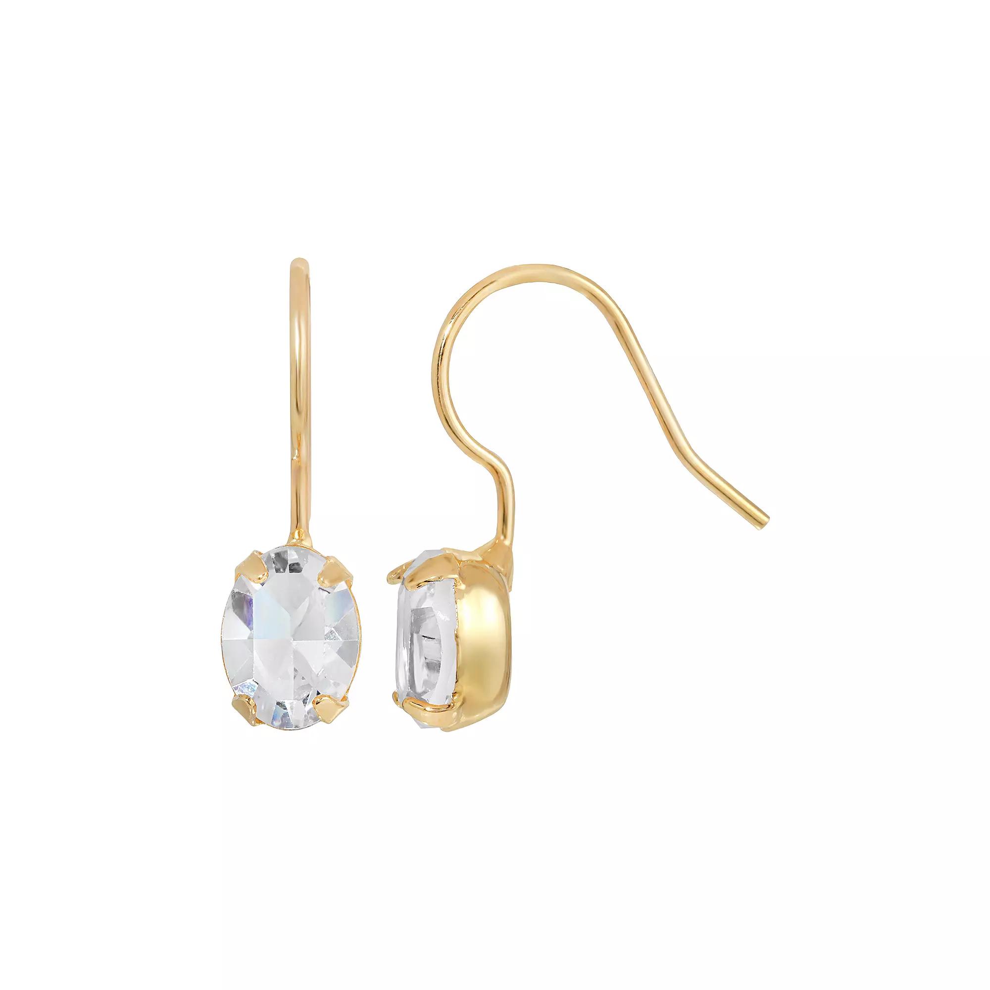 1928 Small Simulated Crystal Oval Wire Earrings, Womens, Grey Product Image