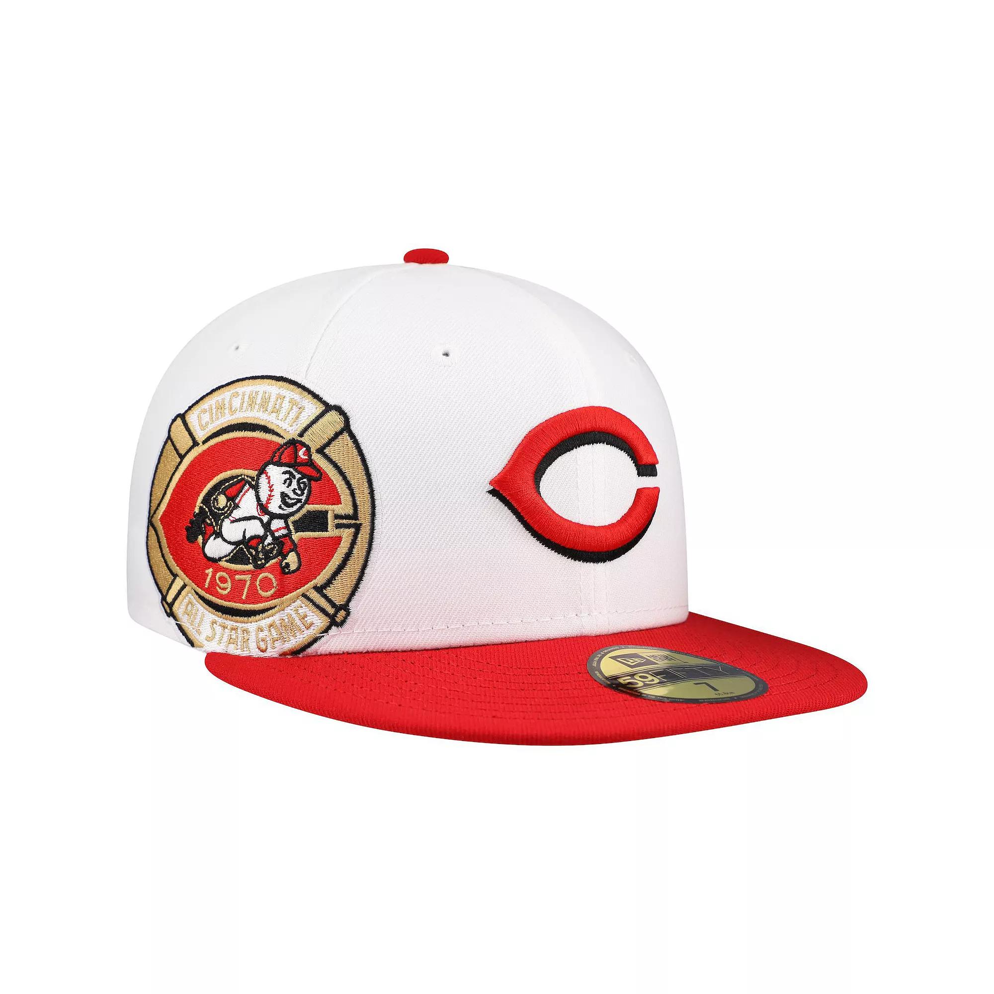 Men's New Era White/Red Cincinnati Reds Major Sidepatch 59FIFTY Fitted Hat, Size: 7 1/8, Red White Product Image
