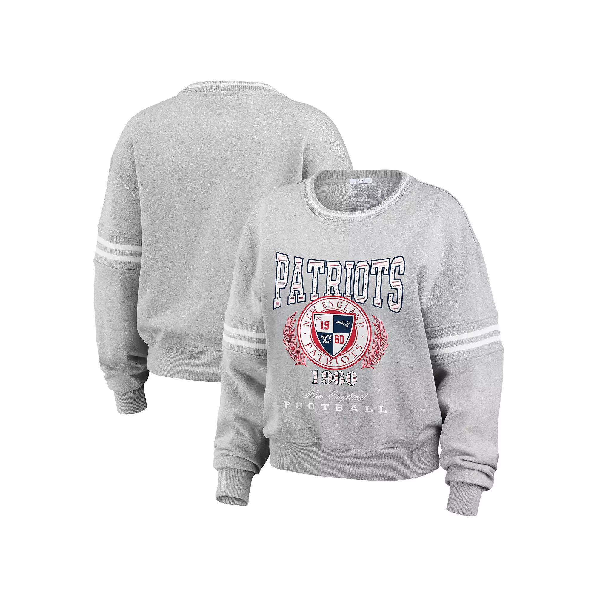 Women's WEAR by Erin Andrews Heather Gray New England Patriots Pullover Sweatshirt, Size: Small, Grey Product Image