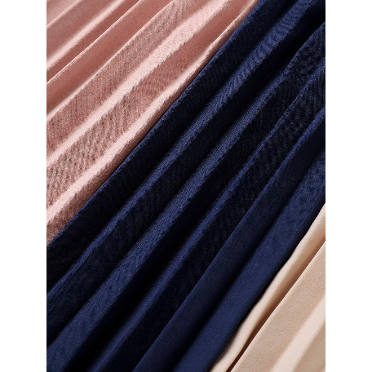 Plus Size Colorblock Contrast Pleated Belted Sleeveless Dress Multicolor Women At the Office Belted Round Neck Sleeveless Curvy Midi Dress BloomChic 10/M Product Image