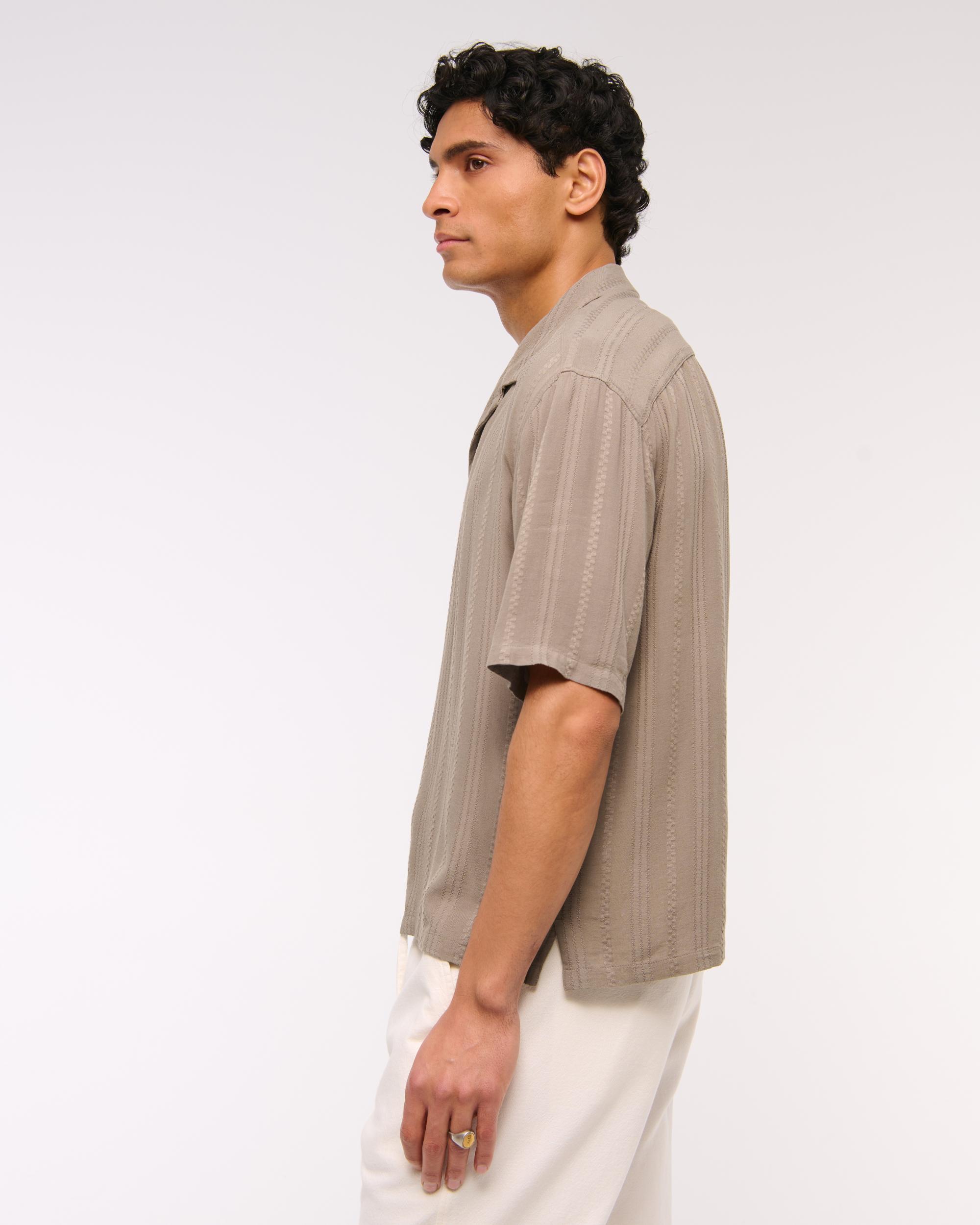 Camp Collar Cropped Button-Up Shirt Product Image