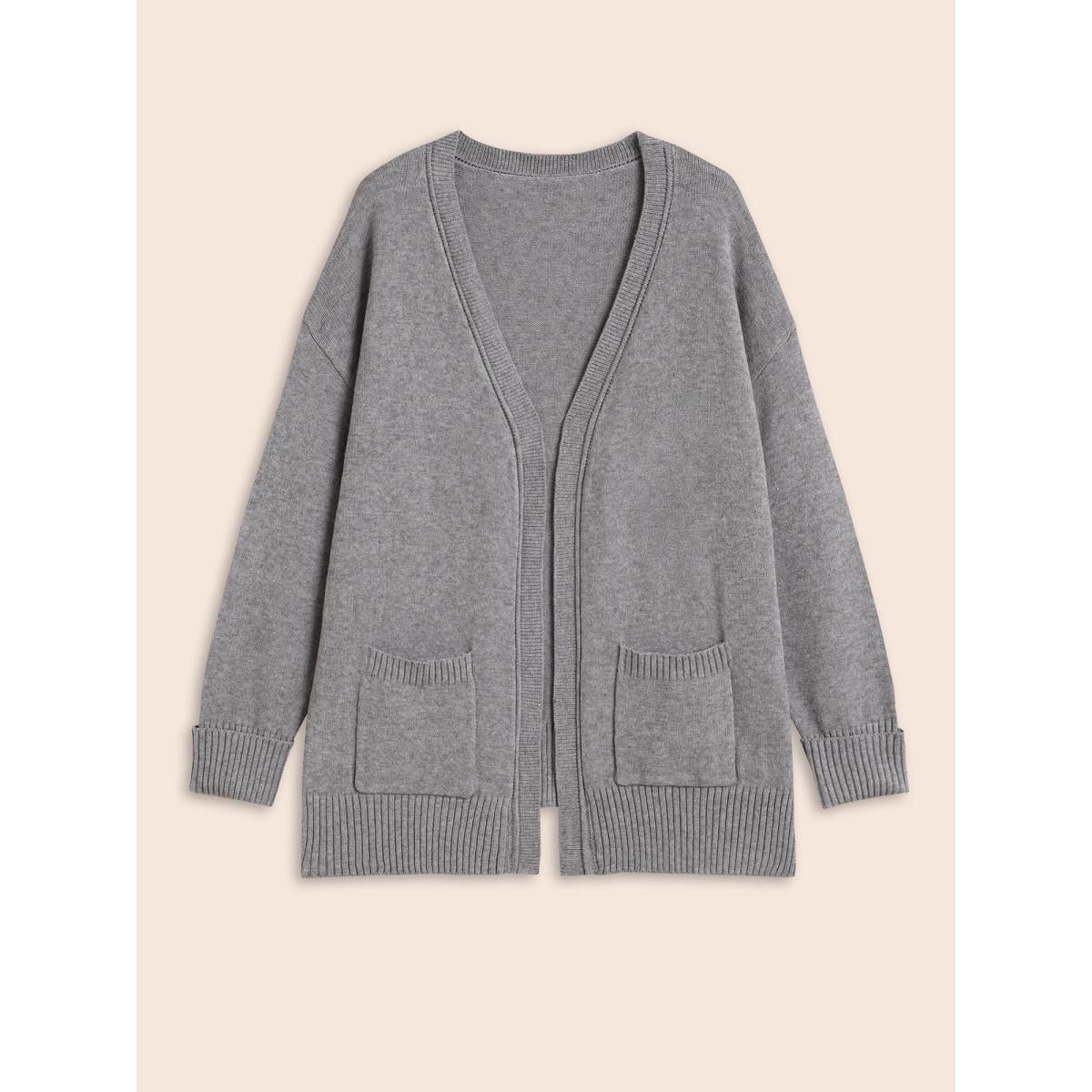 Plus Size Supersoft Essentials Open Pockets Cardigan DimGray Women Leisure Loose Long Sleeve Casual Cardigans BloomChic 26/4X Product Image