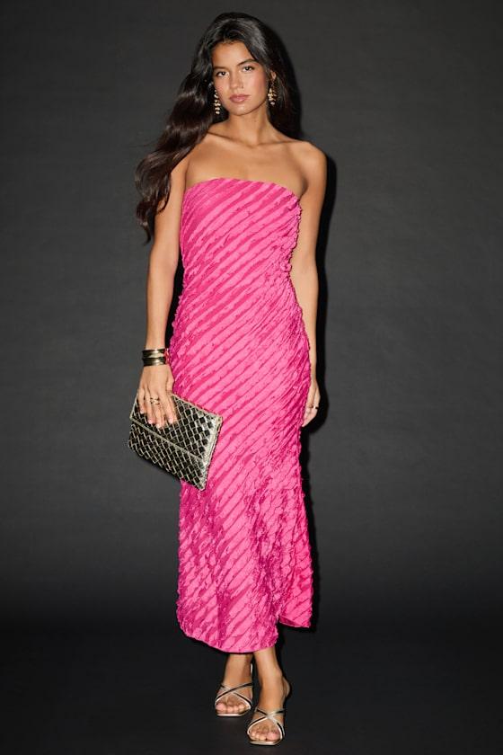 Faelyn Magenta Strapless Ruffled Midi Dress Product Image