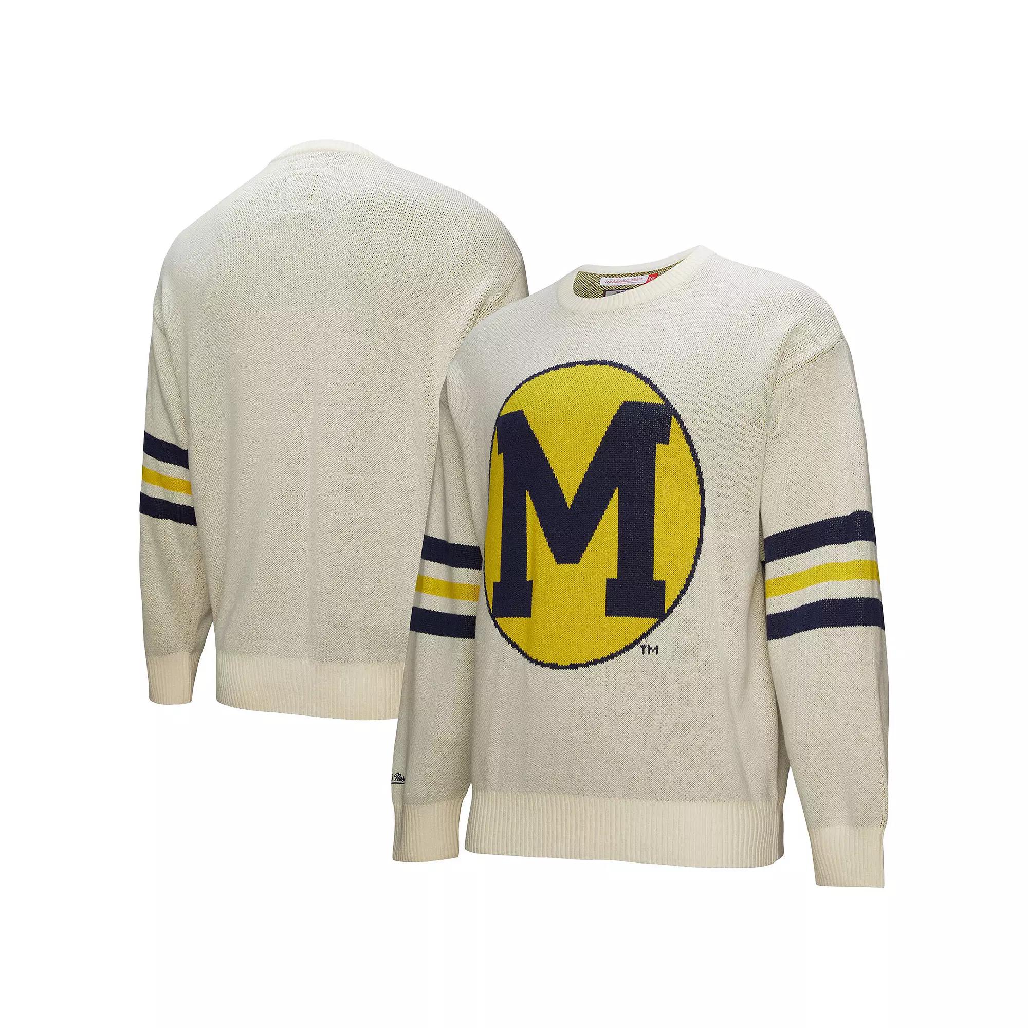 Men's Mitchell & Ness Cream Michigan Wolverines Retro Pullover Sweater, Size: Medium, Beige Product Image