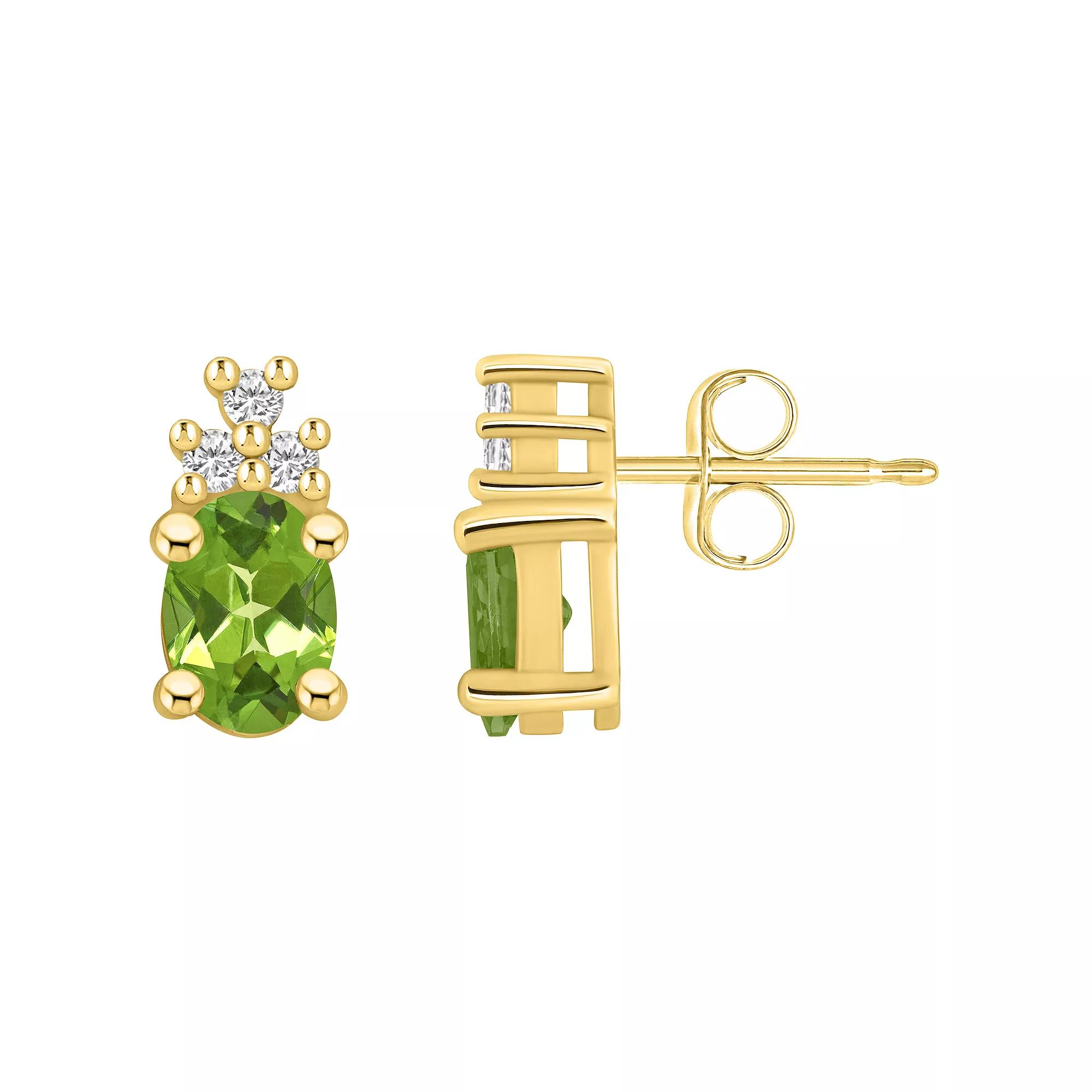 Alyson Layne 14k Gold Oval Peridot & 1/7 Carat T.W. Diamond Earrings, Women's Product Image
