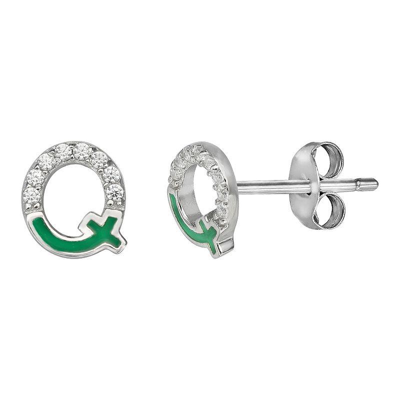 PRIMROSE Sterling Silver Cubic Zirconia Initial Stud Earrings, Women's, Green Q Product Image