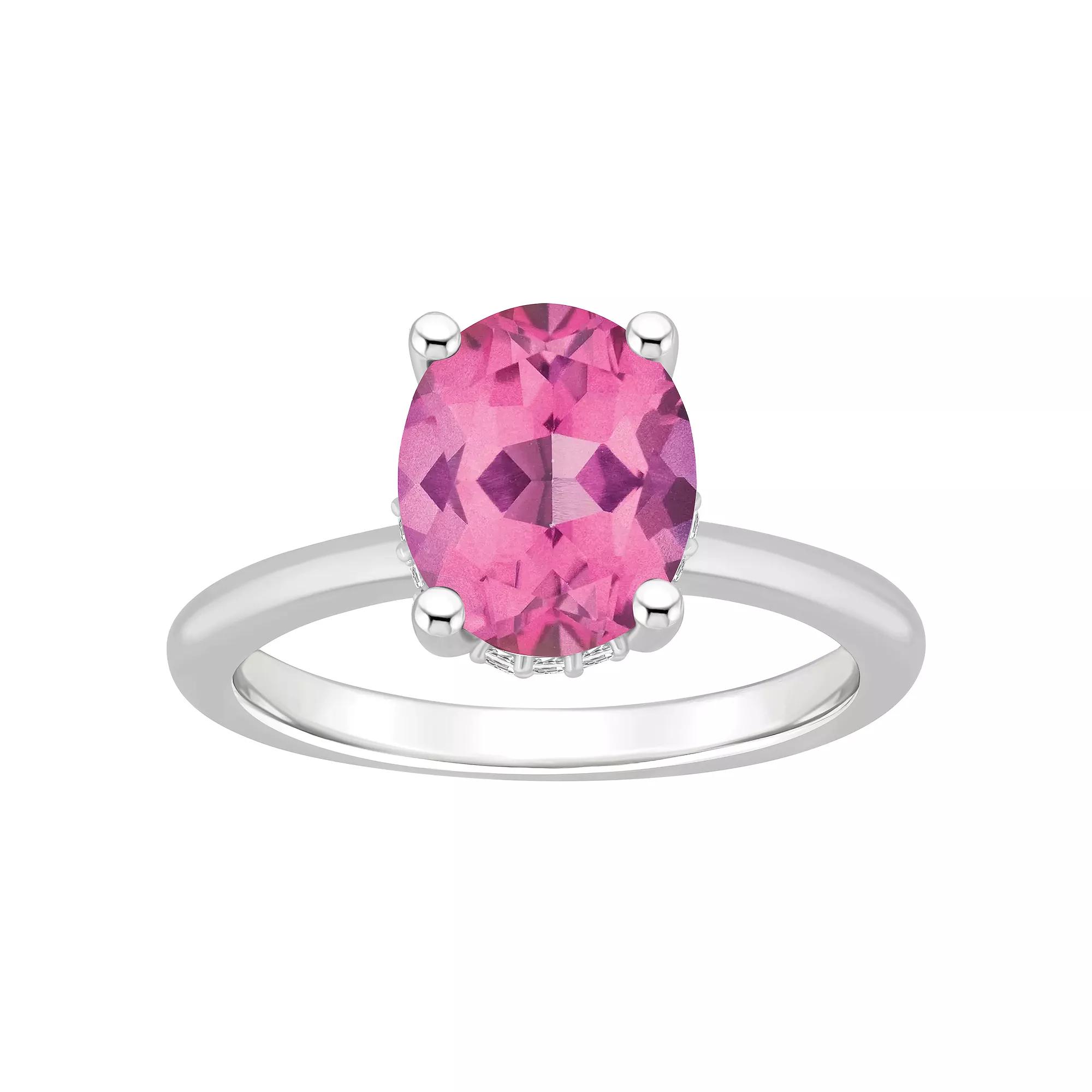 Alyson Layne Sterling Silver Oval Pink Topaz Diamond Accent Ring, Women's,  Product Image