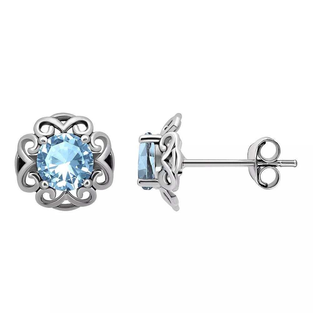 Aleure Precioso Sterling Silver Gemstone Scalloped Stud Earrings, Women's, Silver Tone Blue Product Image