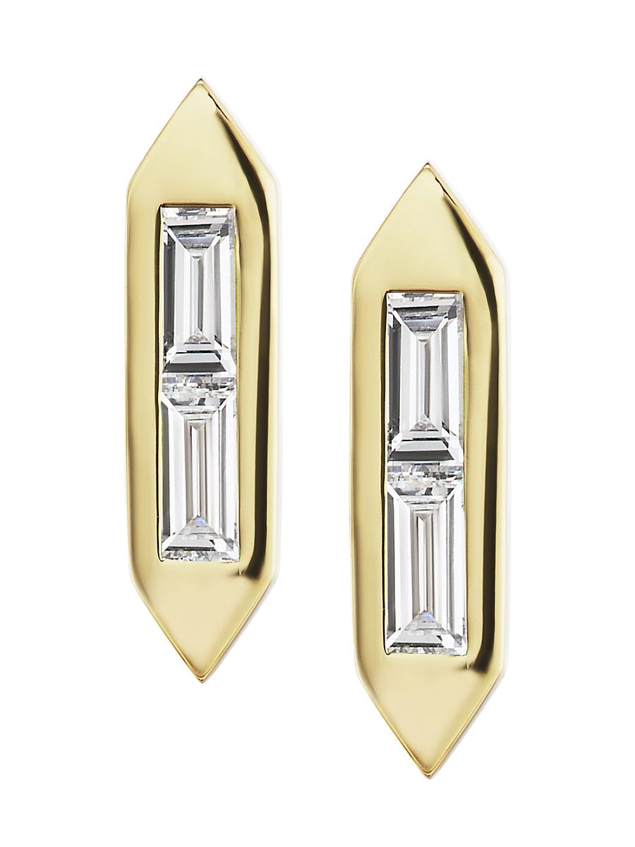 Womens Signature 18K Yellow Gold & Diamond Line Studs Product Image