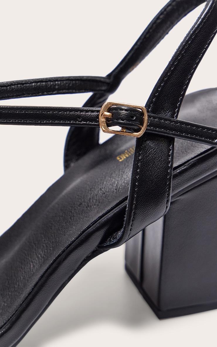 Black PU Basic Strap Detail Low Heeled Sandals Product Image