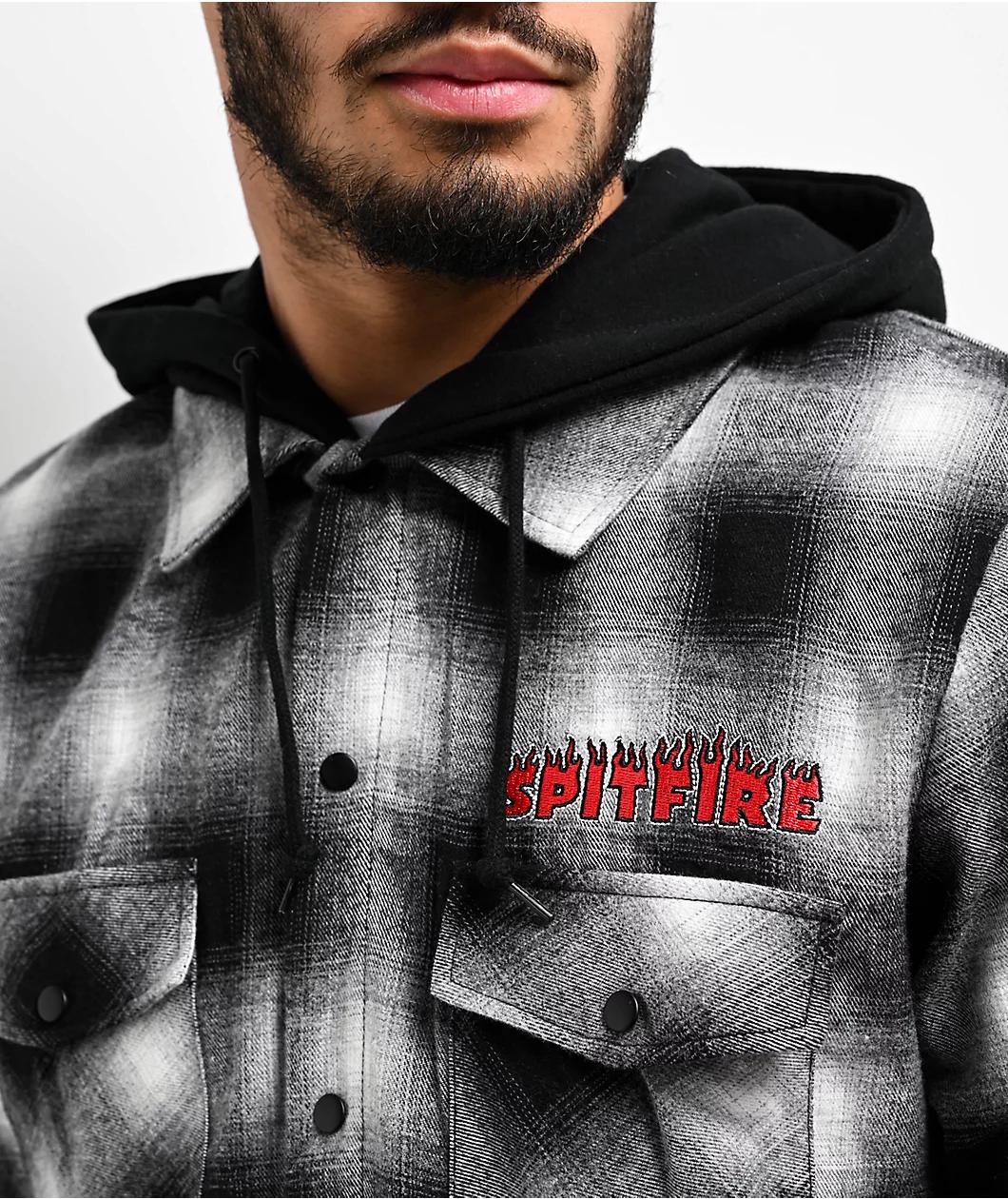 Spitfire Demonseed Black & White Hooded Flannel Shirt Product Image