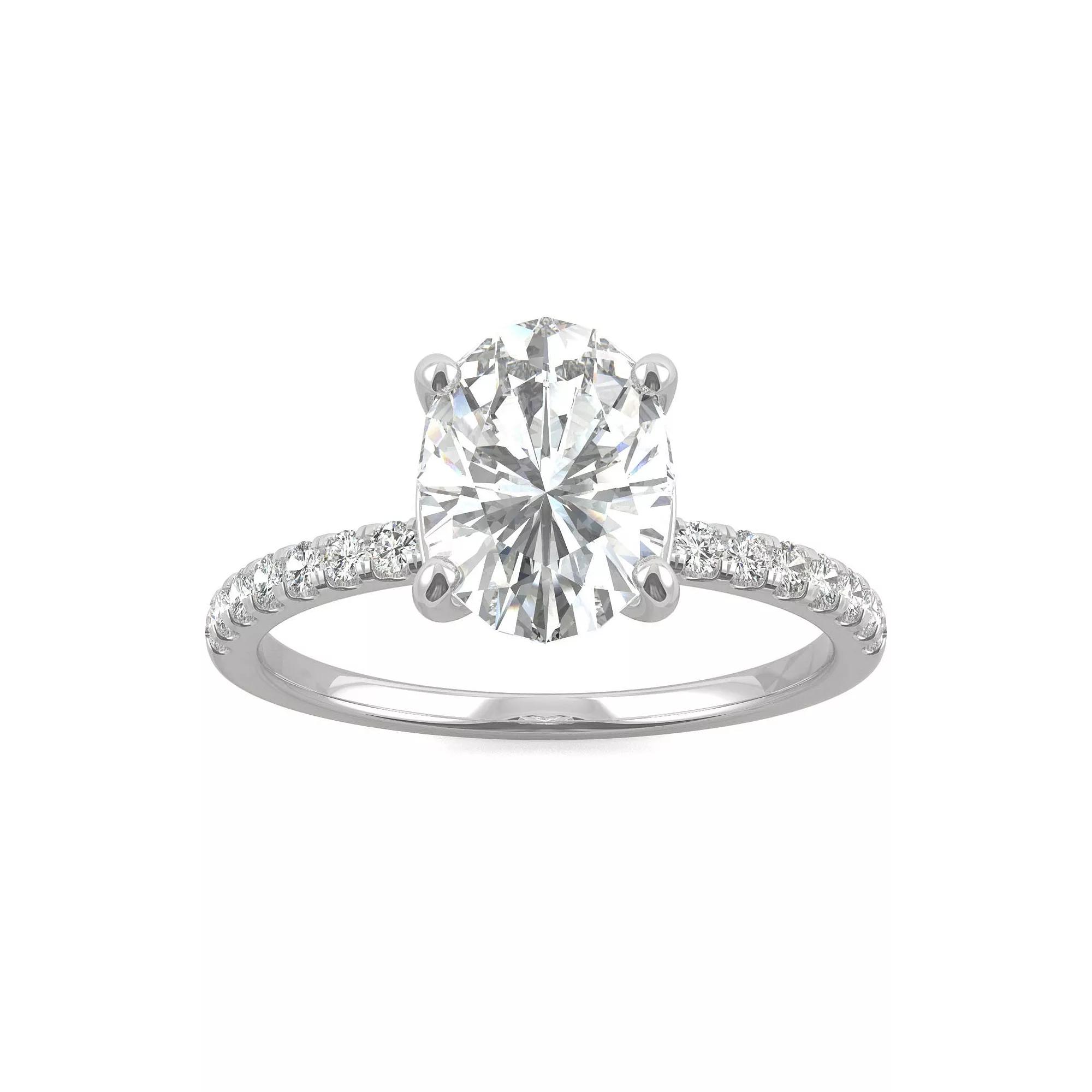 Charles & Colvard 14k White Gold 2 1/3 Carat T.W. Lab-Created Moissanite Oval Basket Solitaire Ring, Women's,  Product Image