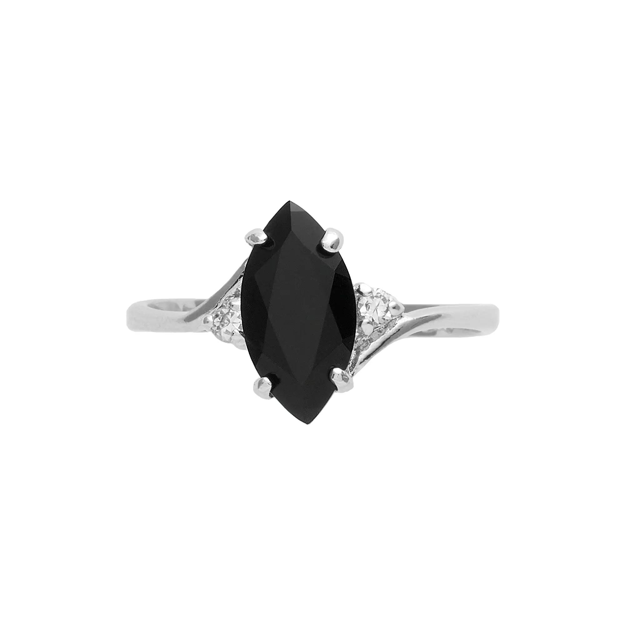 Sterling Silver Marquise Onyx Ring, Womens Black Product Image