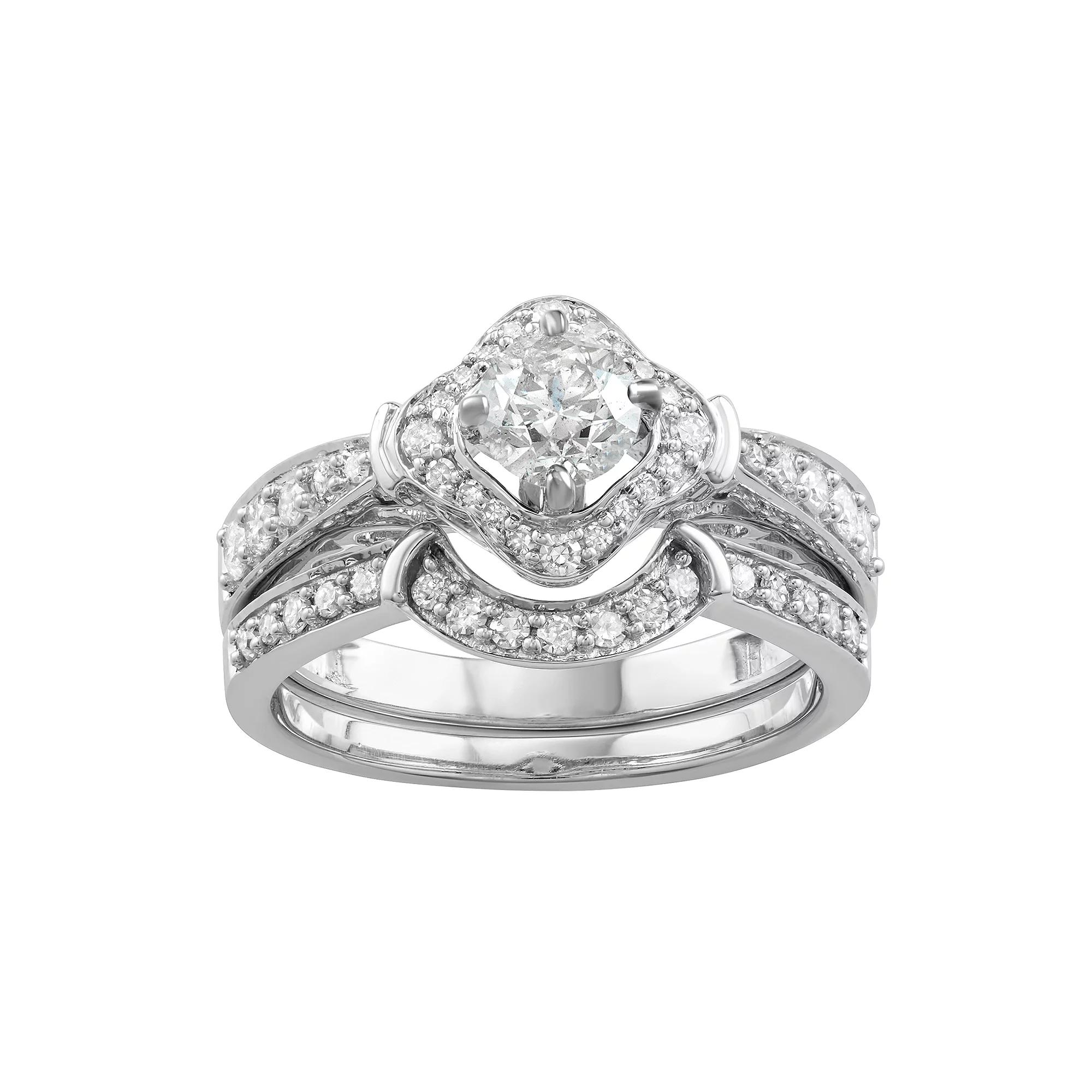 14k White Gold 1 Carat T.W. Diamond Engagement Ring Set, Women's, Size: 5, 14k Whgold Product Image