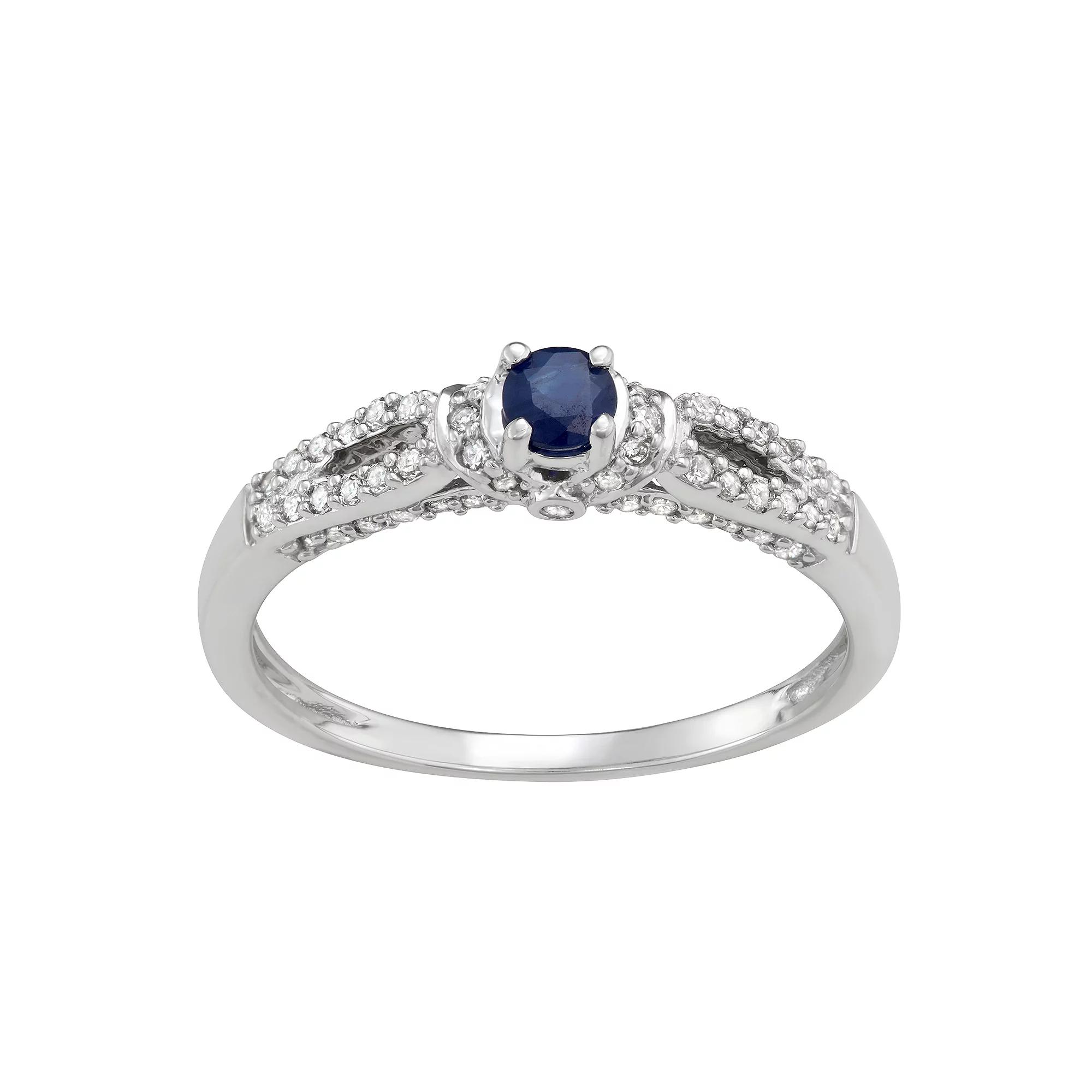 HDI 14k White Gold 1/3 Carat T.W. Diamond & Sapphire Engagement Ring, Women's,  Product Image