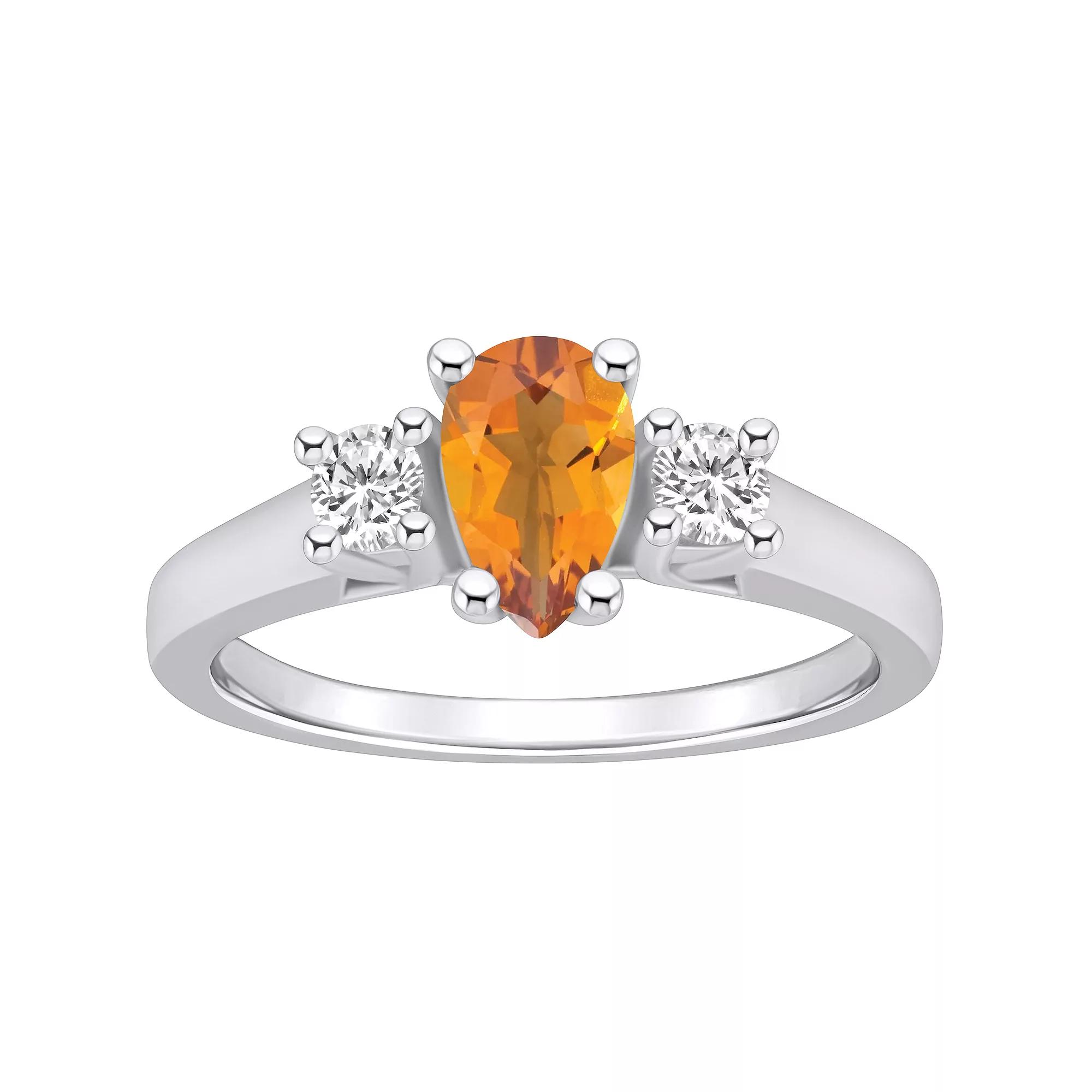 Alyson Layne 14k White Gold Pear Cut Citine & 1/4 Carat T.W. Diamond Ring, Women's, Size: 7, Orange Product Image