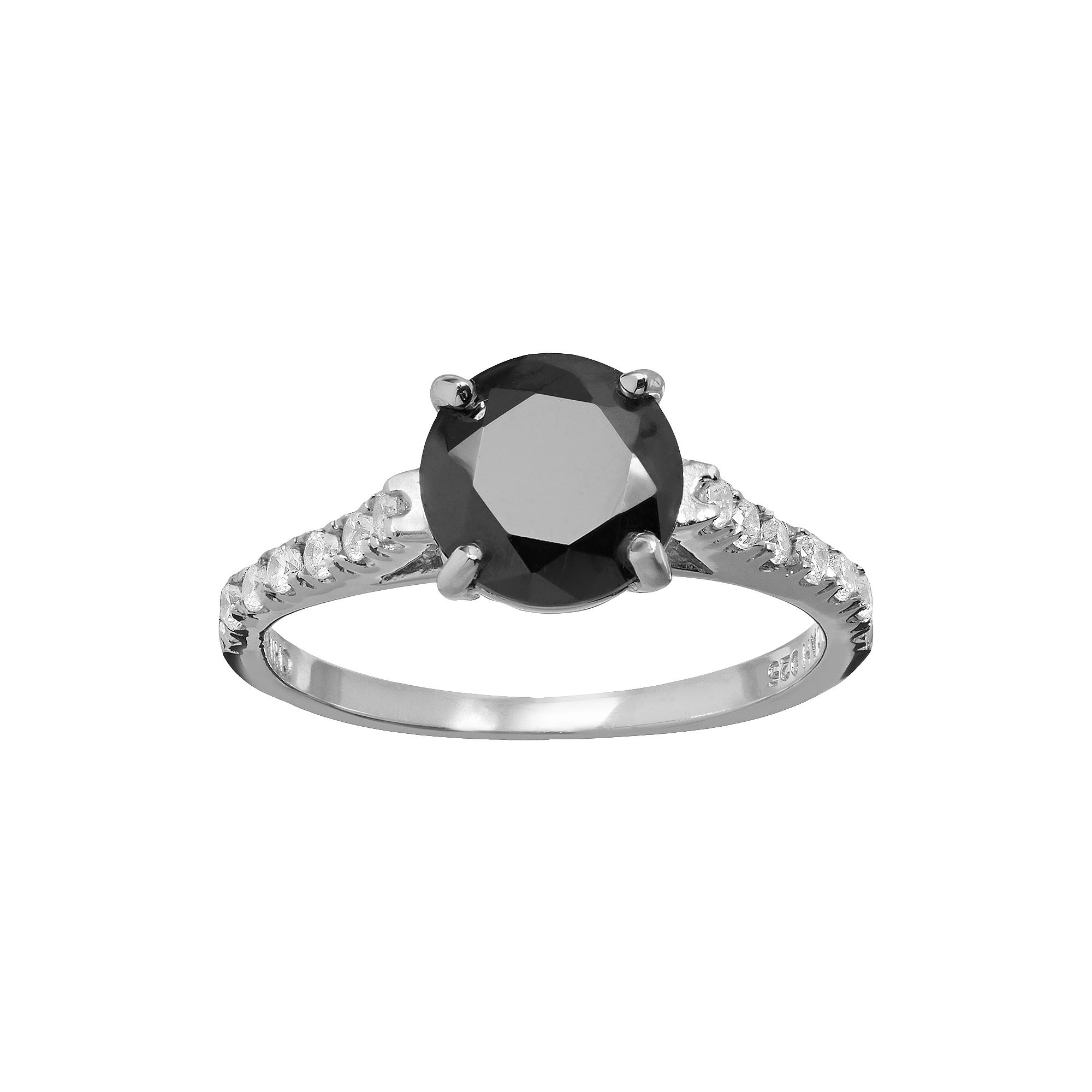 Sophie Miller Black & White Cubic Zirconia Sterling Silver Ring, Womens Product Image