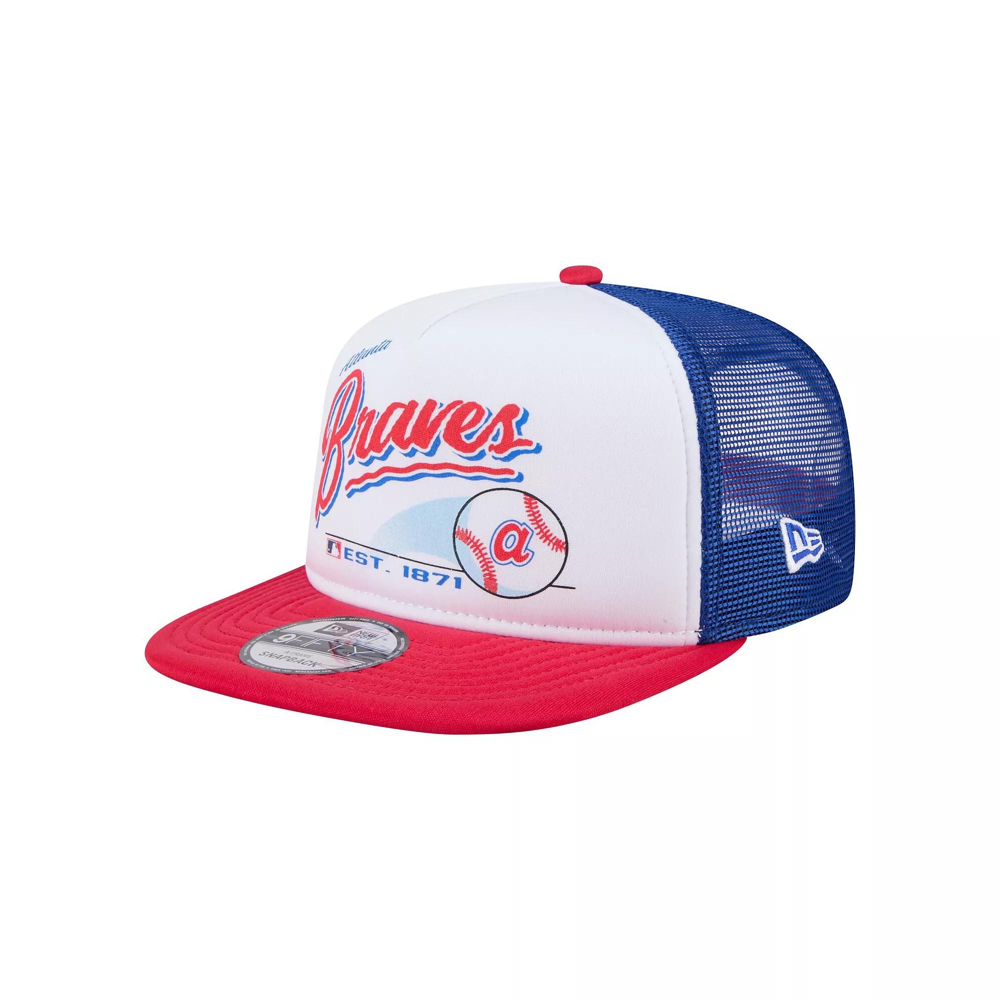Men's New Era White/Red Atlanta Braves Retro Script Trucker 9FIFTY Snapback Hat Product Image