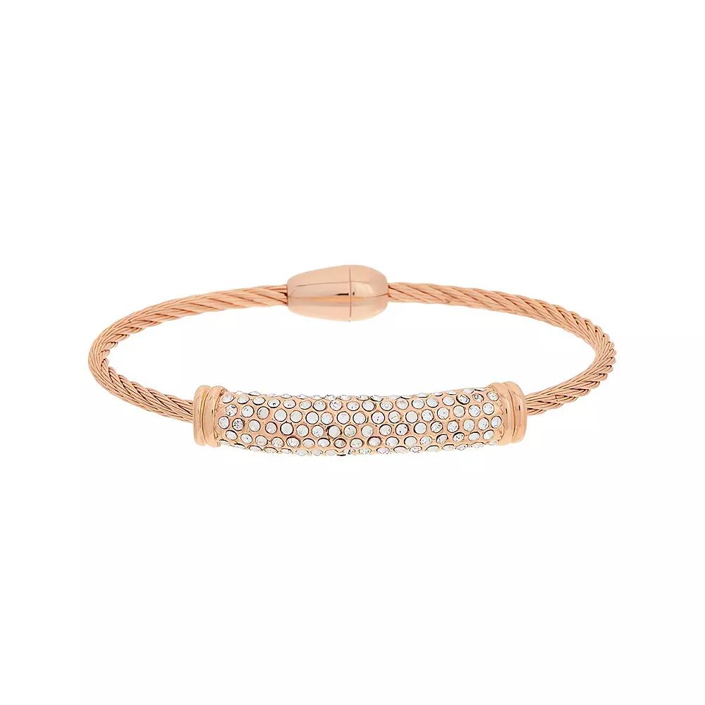 Juvell 18k Rose Gold Plated Cubic Zirconia Bangle Bracelet, Women's, Size: 7", Pink Tone Product Image