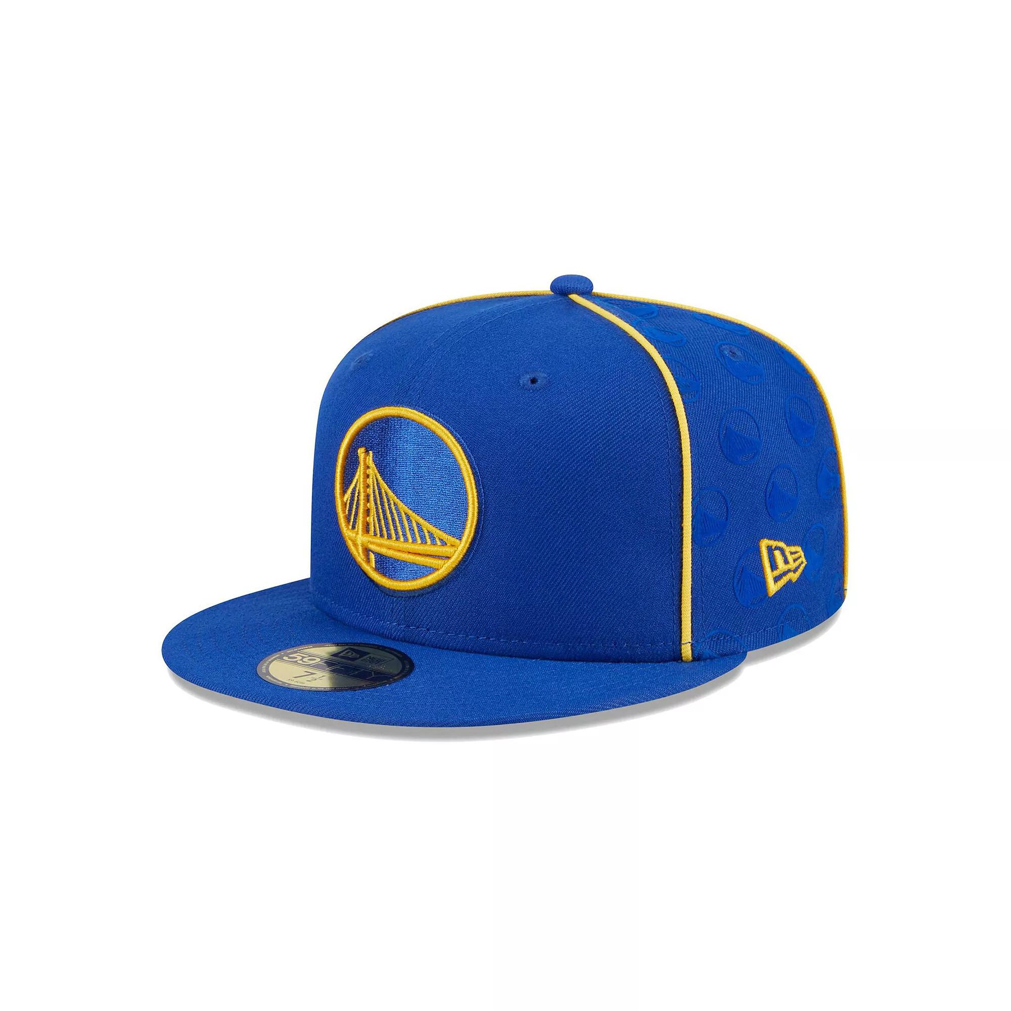 Men's New Era Royal Golden State Warriors Piped & Flocked 59Fifty Fitted Hat, Size: 7, Blue Product Image