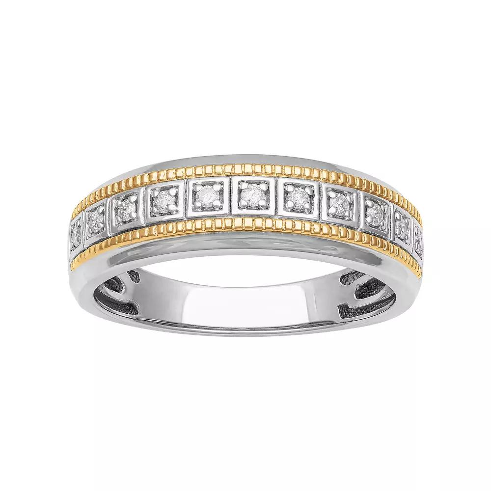 AXL 18k Gold Over Sterling Silver 1/8 Carat T.W. Diamond Men's Ring, Size: 13, Two Tone Product Image