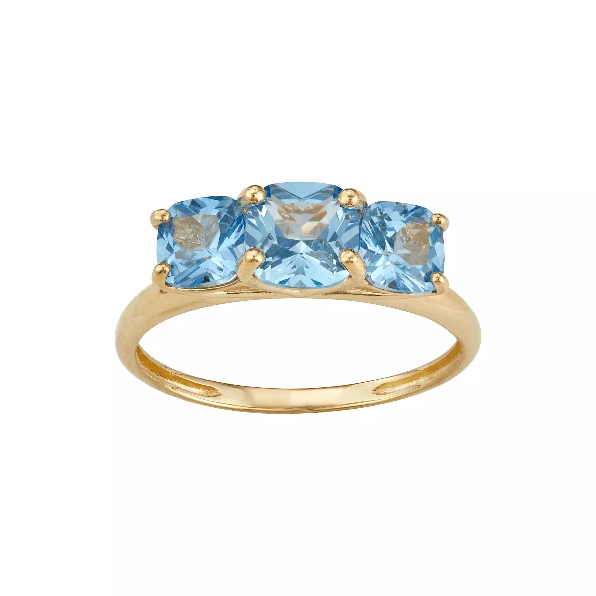 Designs by Gioelli 10k Gold 3-Stone Cushion Ring, Womens Created Aquamarine Product Image