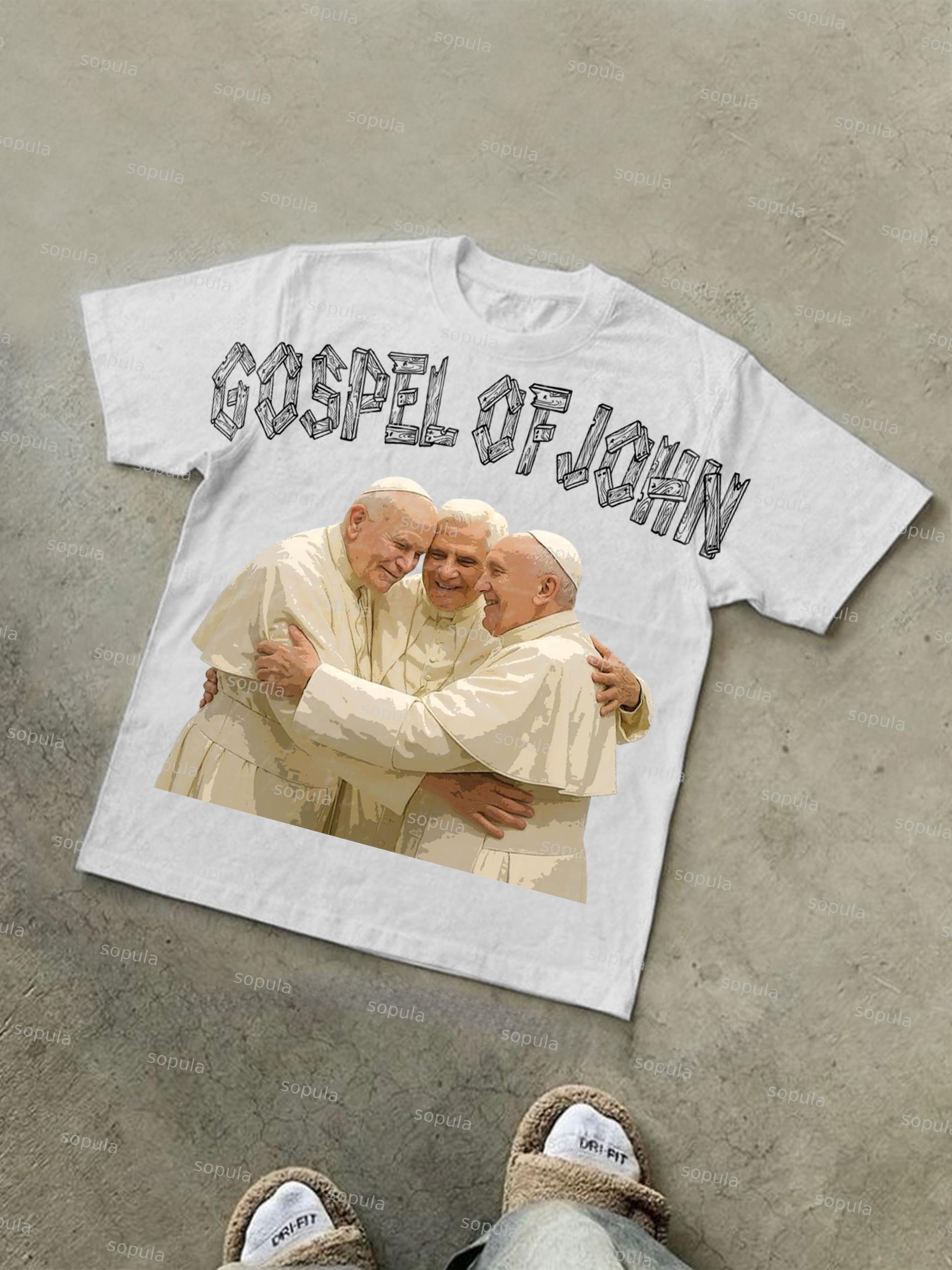 Three Popes Gospel Of John Vintage Graphic Cotton T-shirt Product Image