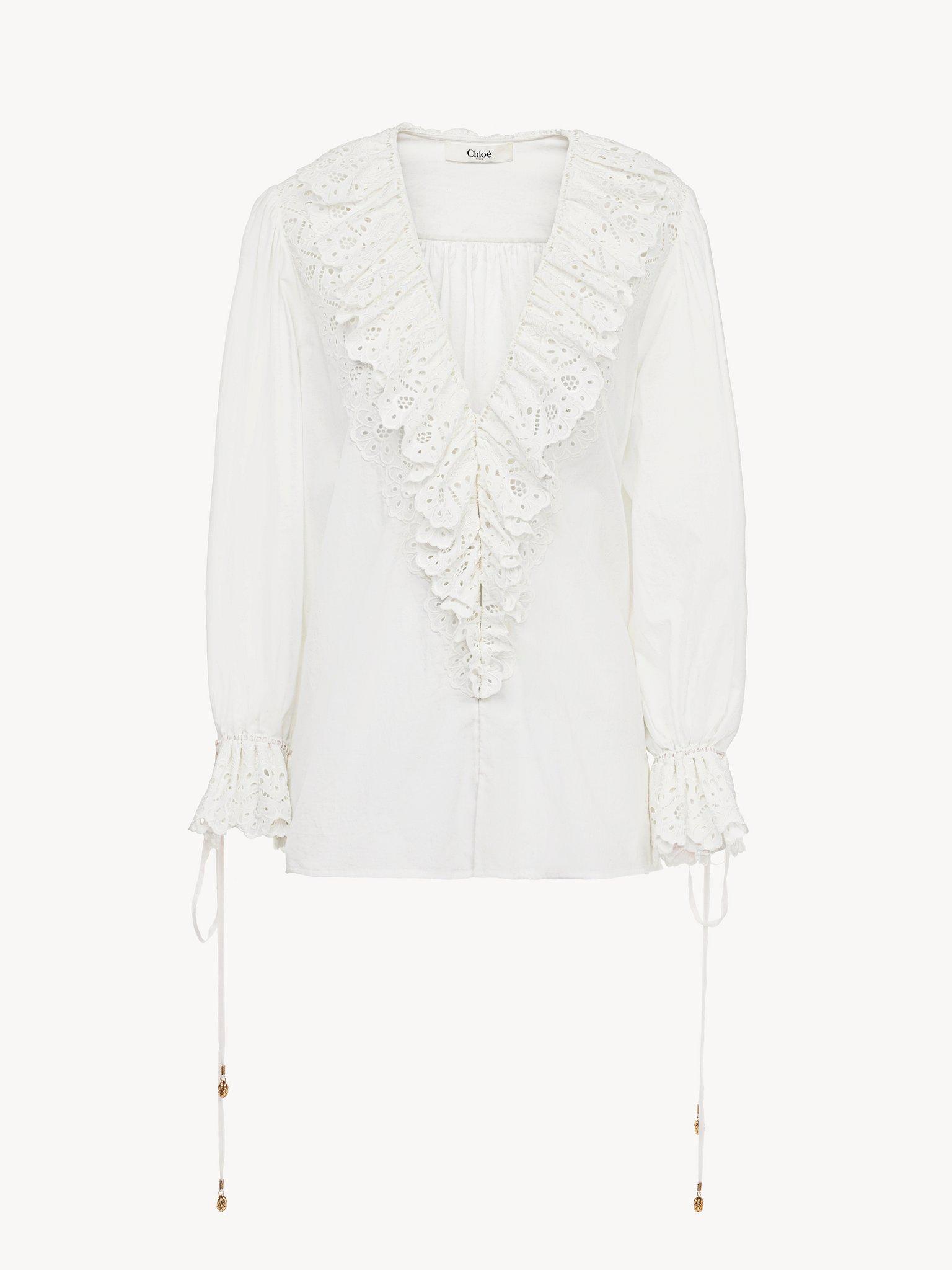 Puff-sleeve V-neck top in cotton voile Product Image