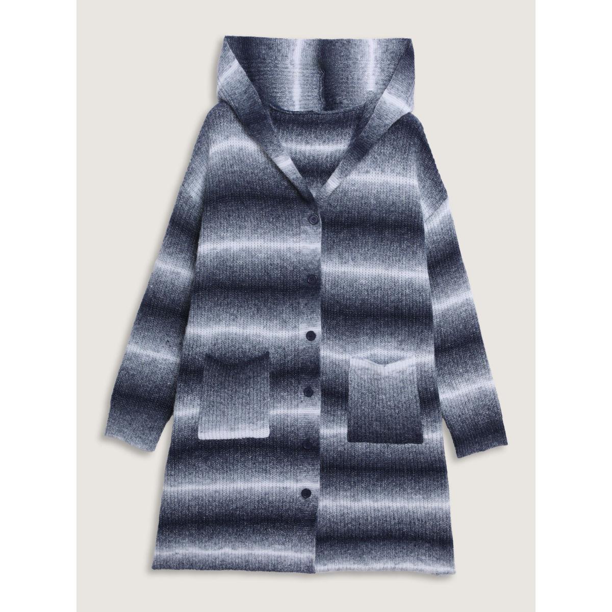 Plus Size Color Gradient Textured Hooded Cardigan Indigo Women Leisure Loose Long Sleeve Casual Cardigans BloomChic 12/L Product Image