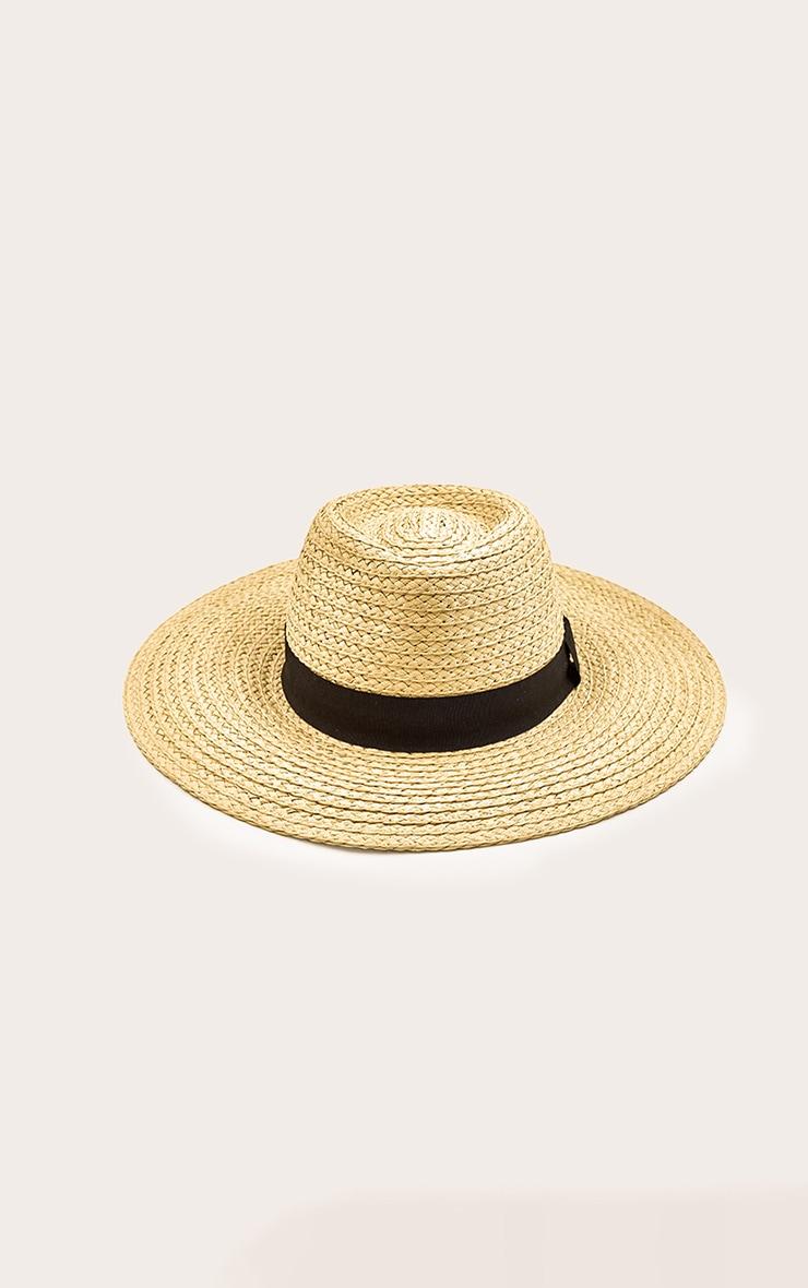 Natural Raffia Sun Hat with Black Ribbon Detail Product Image