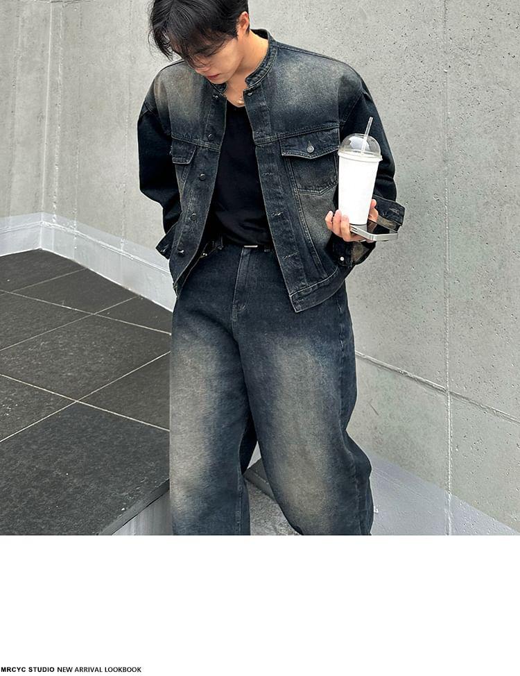 Stand-Collar Denim Jacket Product Image