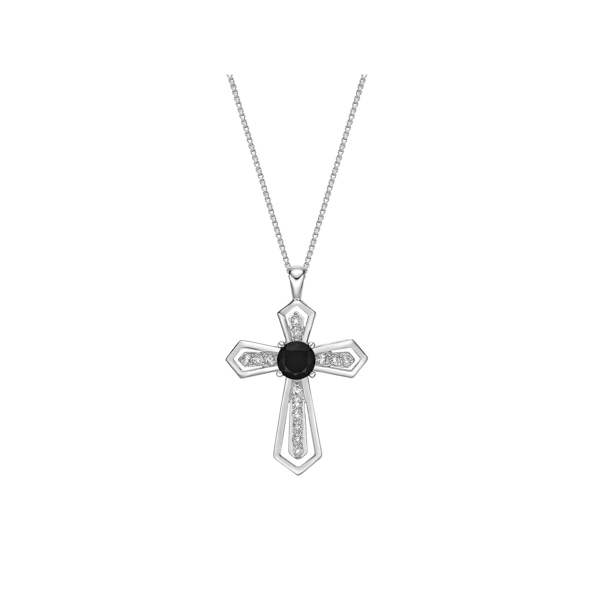 Gemminded Sterling Silver Black Onyx & White Topaz Cross Pendant Necklace, Women's, Size: 18" Product Image
