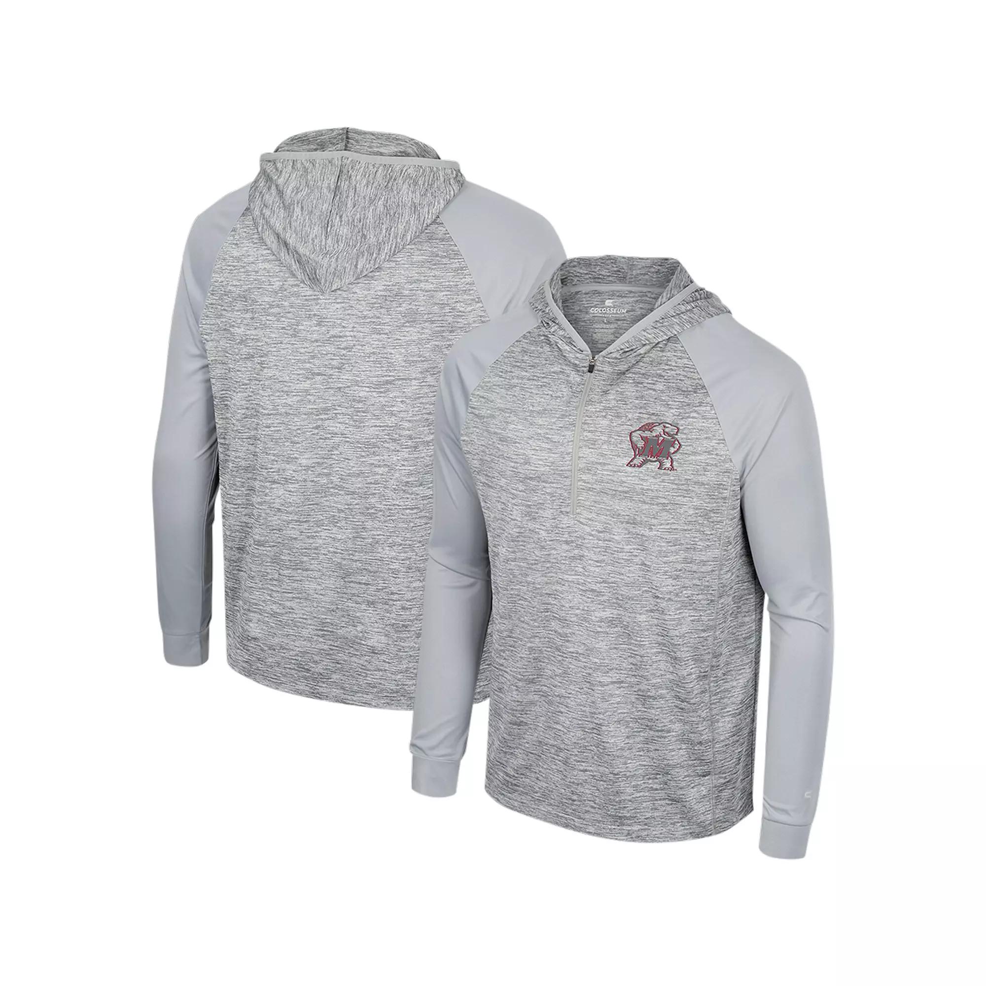 Men's Colosseum Gray Maryland Terrapins Cybernetic Raglan Quarter-Zip Hooded Top,  Product Image