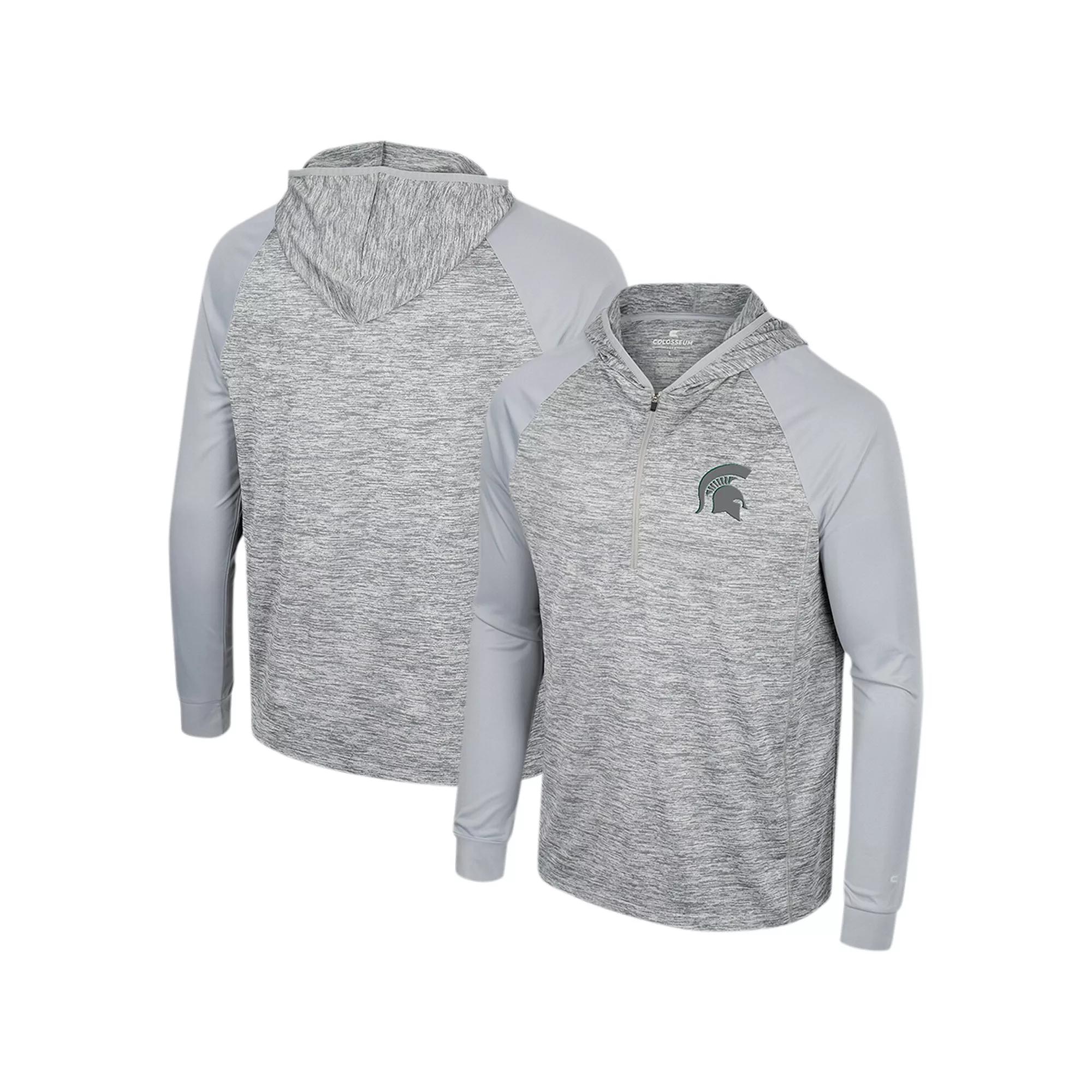 Men's Colosseum Gray Michigan State Spartans Cybernetic Raglan Quarter-Zip Hooded Top,  Product Image