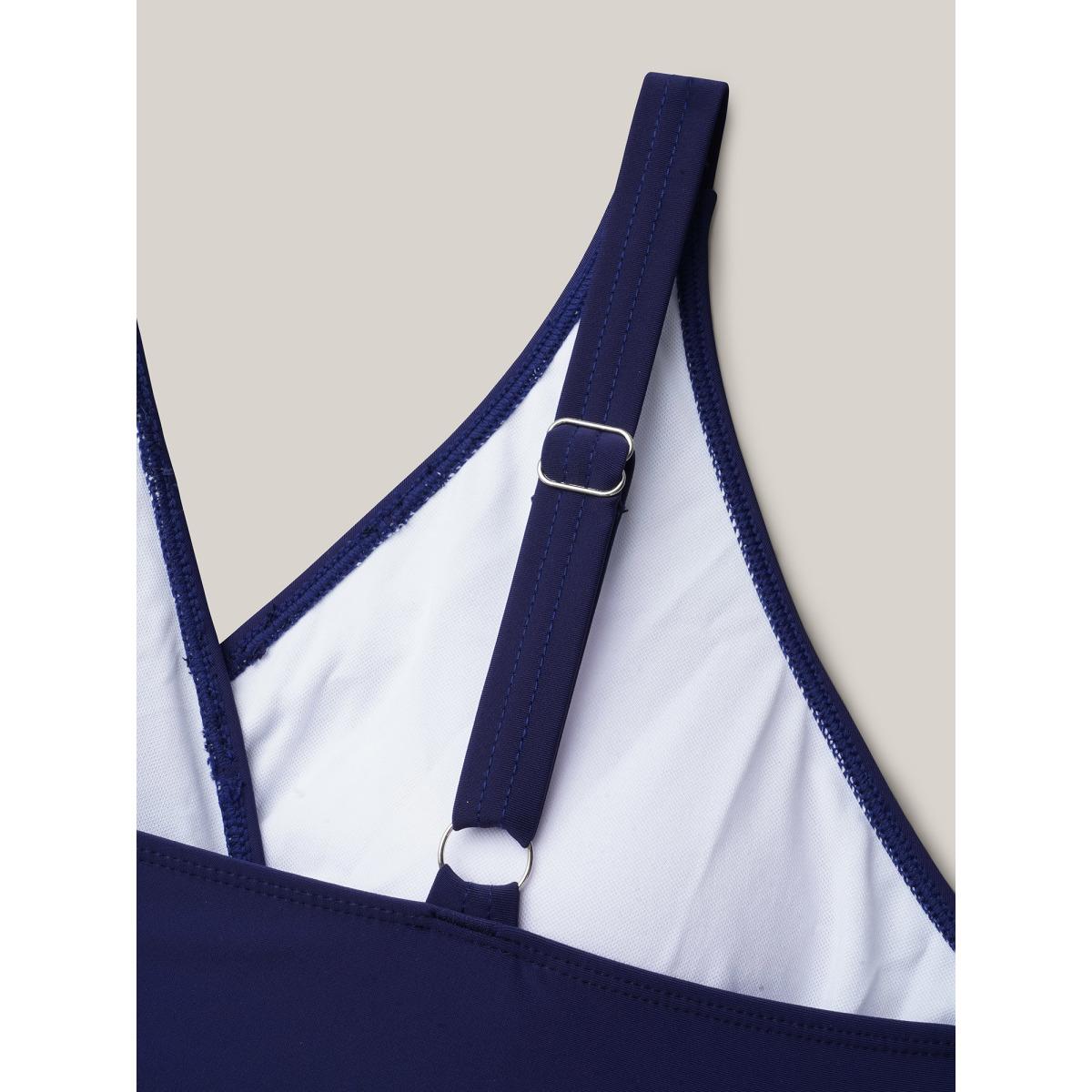 Plus Size Surplice Neck Webbed Swim Dress Women's Swimwear Indigo Beach Bodycon Overlap Collar High stretch Curve Swim Dresses BloomChic 22-24/3X Product Image