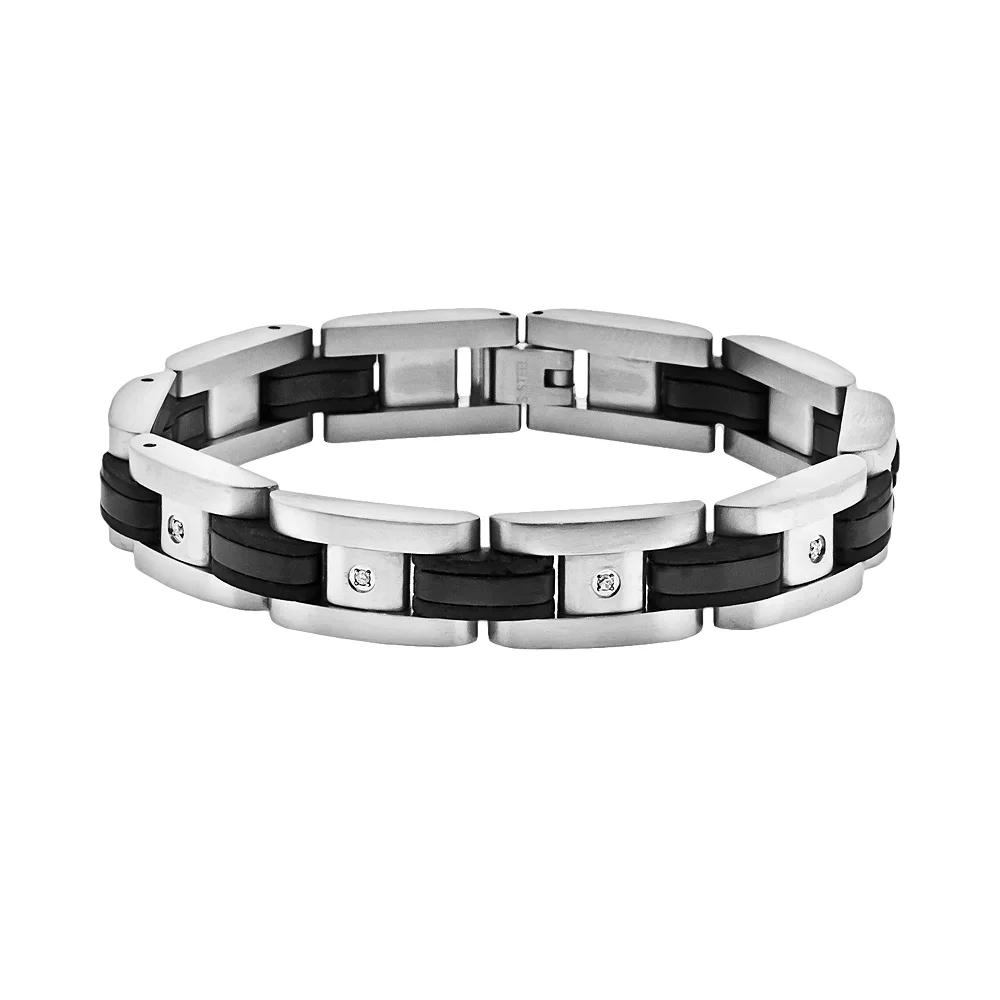 LYNX Stainless Steel Black Ion 1/10-ct. T.W. Diamond Bracelet - Men, Men's, Size: 8.25, Silver Product Image