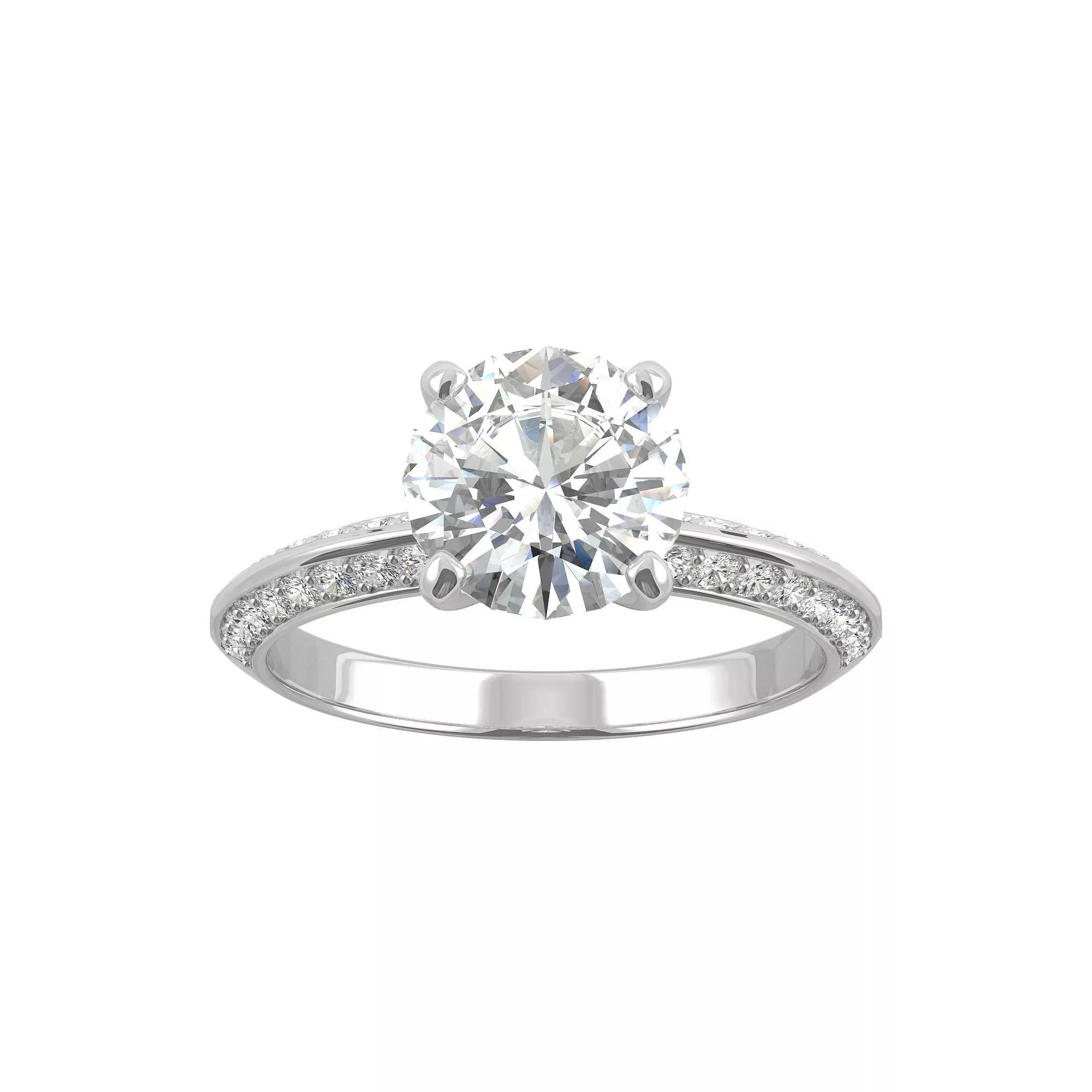 Charles & Colvard 14k White Gold 2 1/4 Carat T.W. Lab-Created Moissanite Round Knife Edge Engagement Ring, Women's, Size: 8 Product Image