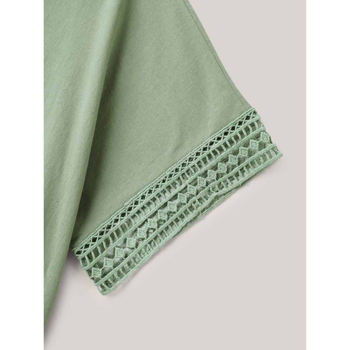 Plus Size Pure Cotton Lace Trim Sleeve Midi Dress Sage Women V-neck Short sleeve Curvy BloomChic 14-16/1X Product Image