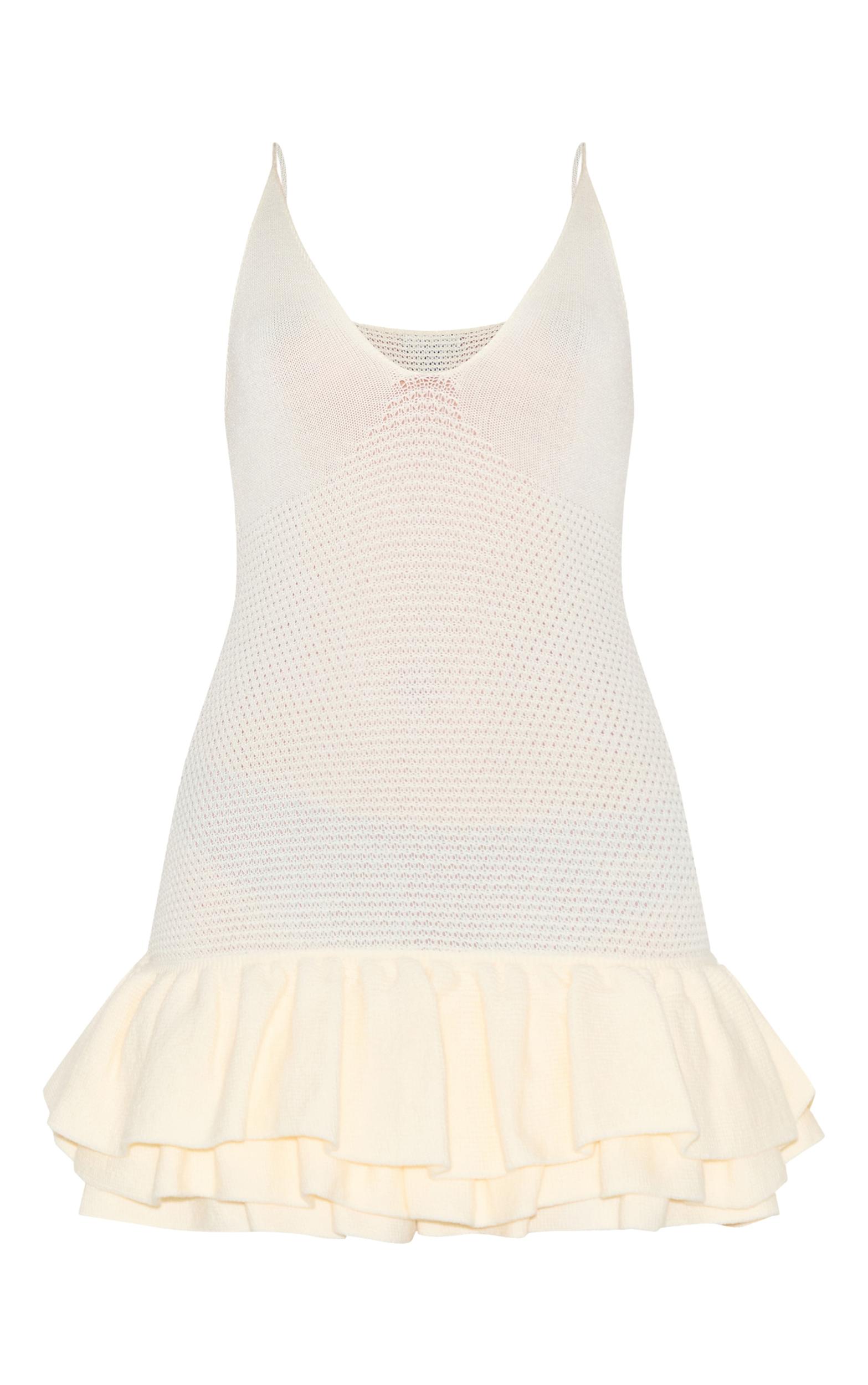 Cream Knitted Frill Hem Strappy Mini Dress Product Image