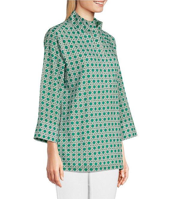 Jude Connally Cricket Petite Rattan Print Stand Collar Long Sleeve Top Product Image