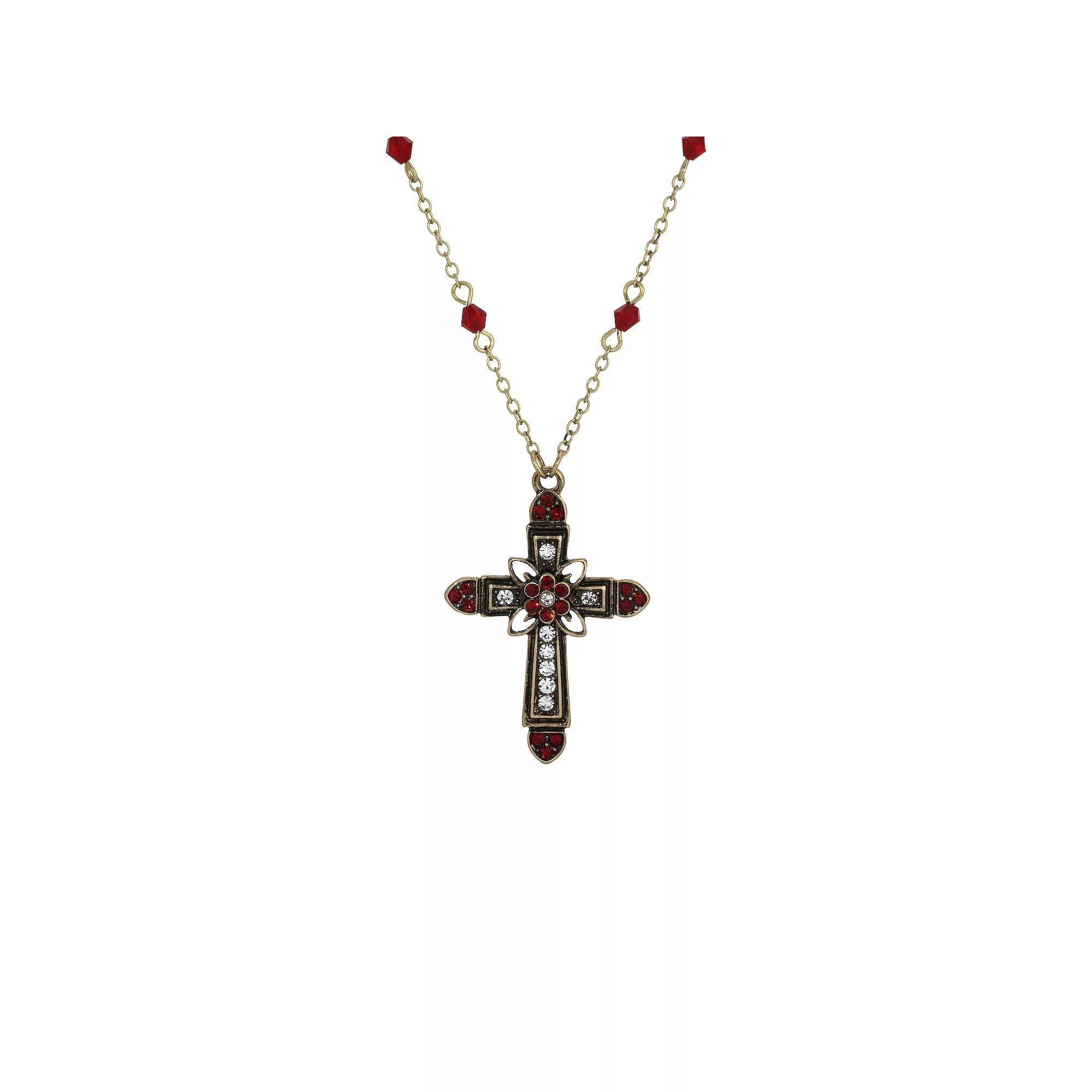 Symbols of Faith Flower Crystal Cross Necklace, Womens, Red Product Image