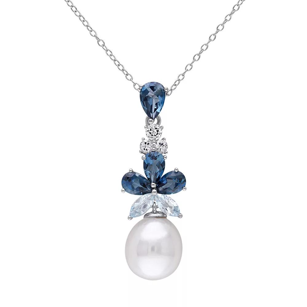 Stella Grace Sterling Silver Blue & White Topaz Freshwater Cultured Pearl Pendant, Women's,  Product Image