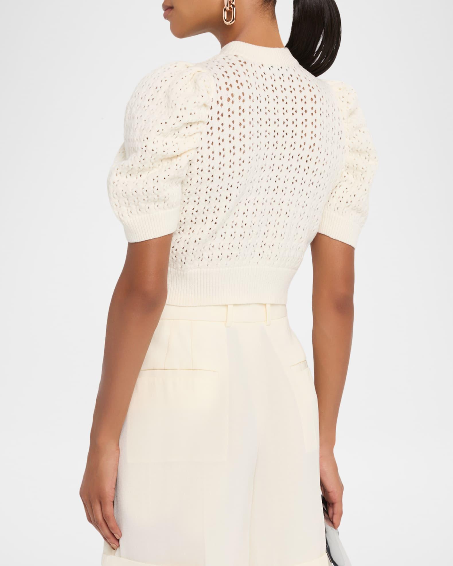 Pointelle Knit Puff-Sleeve Crop Cardigan Product Image
