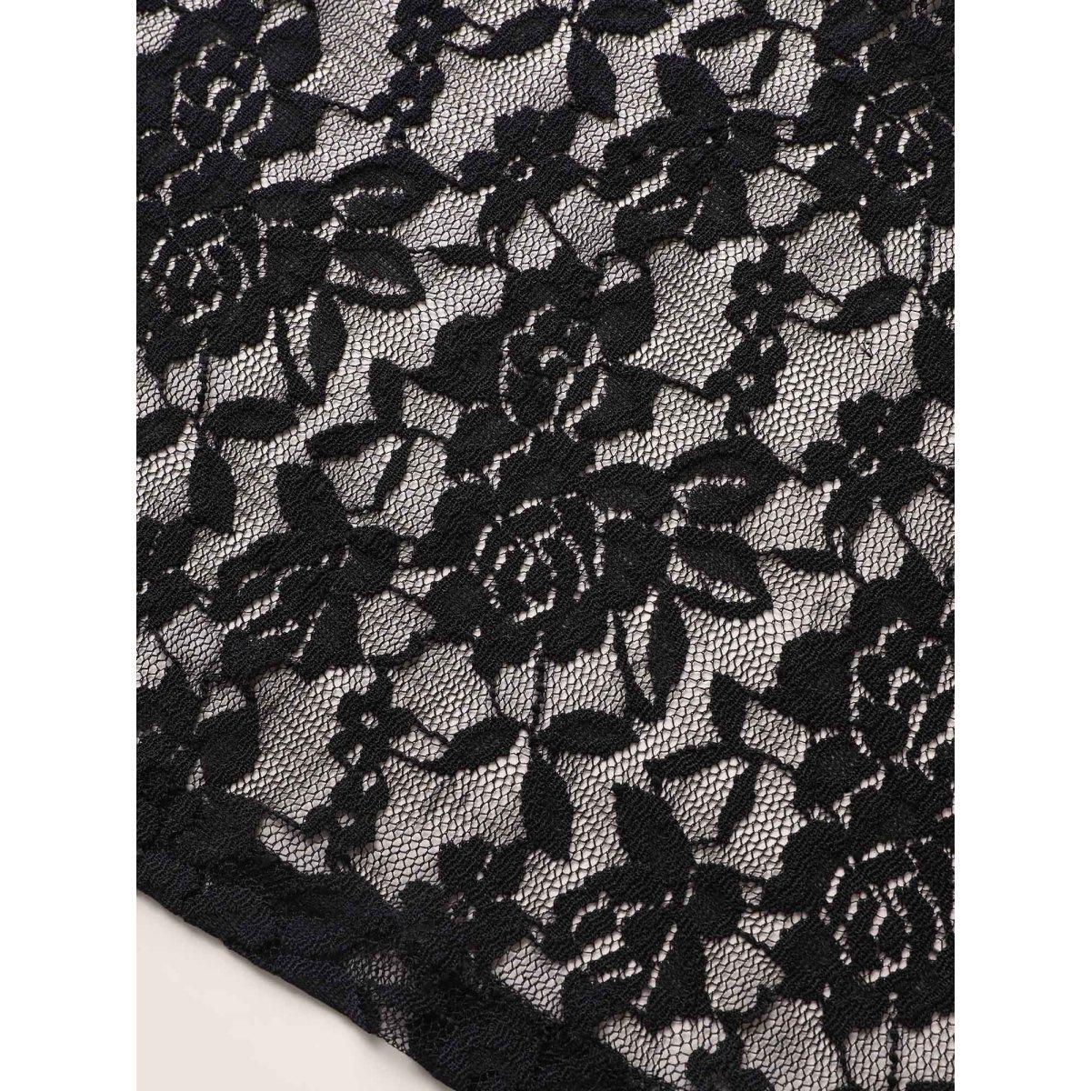 Plus Size Rose Crochet Lace Mesh Cami Dress Black Women Cocktail Non Sleeveless Curvy BloomChic 28/5X Product Image